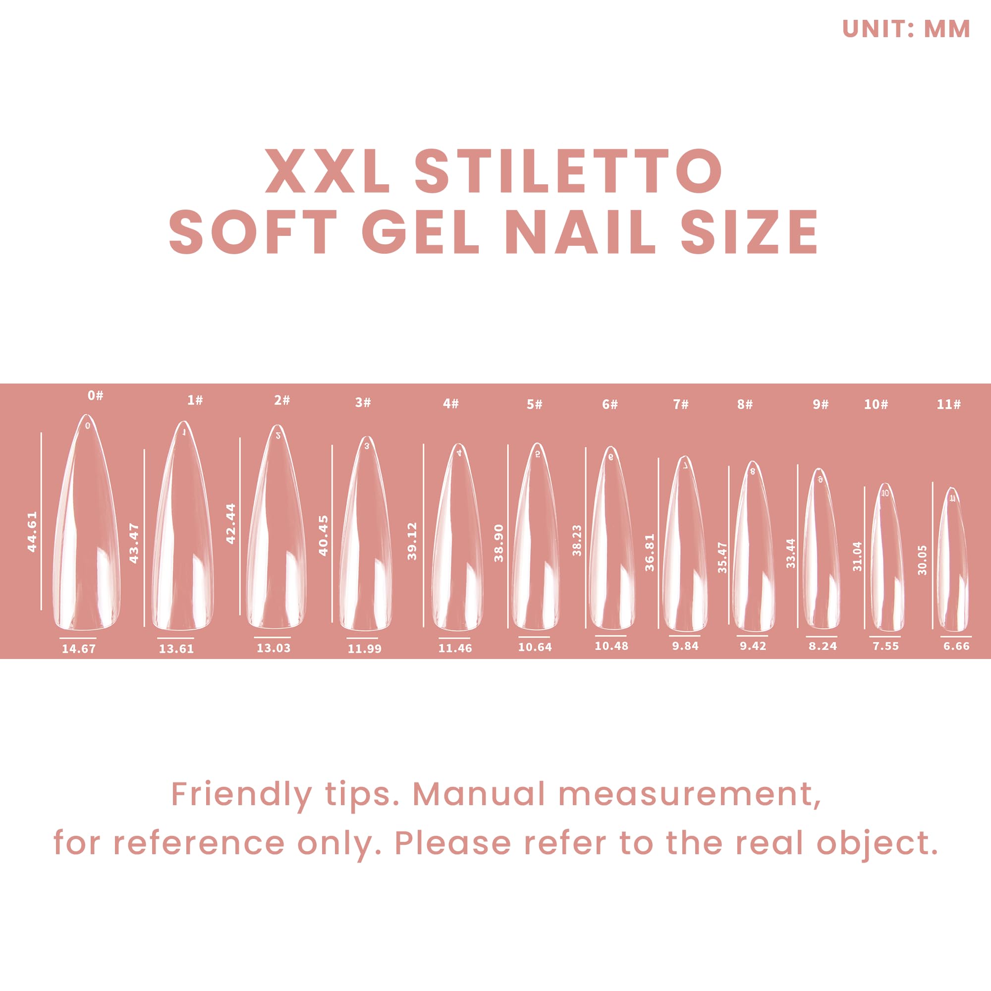 ALLKEM Soft Gel Nail Tips – 360 Pcs XXL Stiletto Extensions Kit, 12 Sizes, Clear