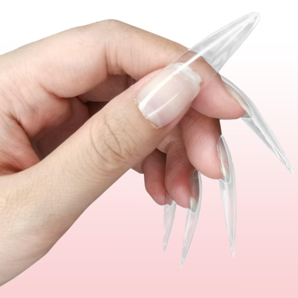 ALLKEM Soft Gel Nail Tips – 360 Pcs XXL Stiletto Extensions Kit, 12 Sizes, Clear