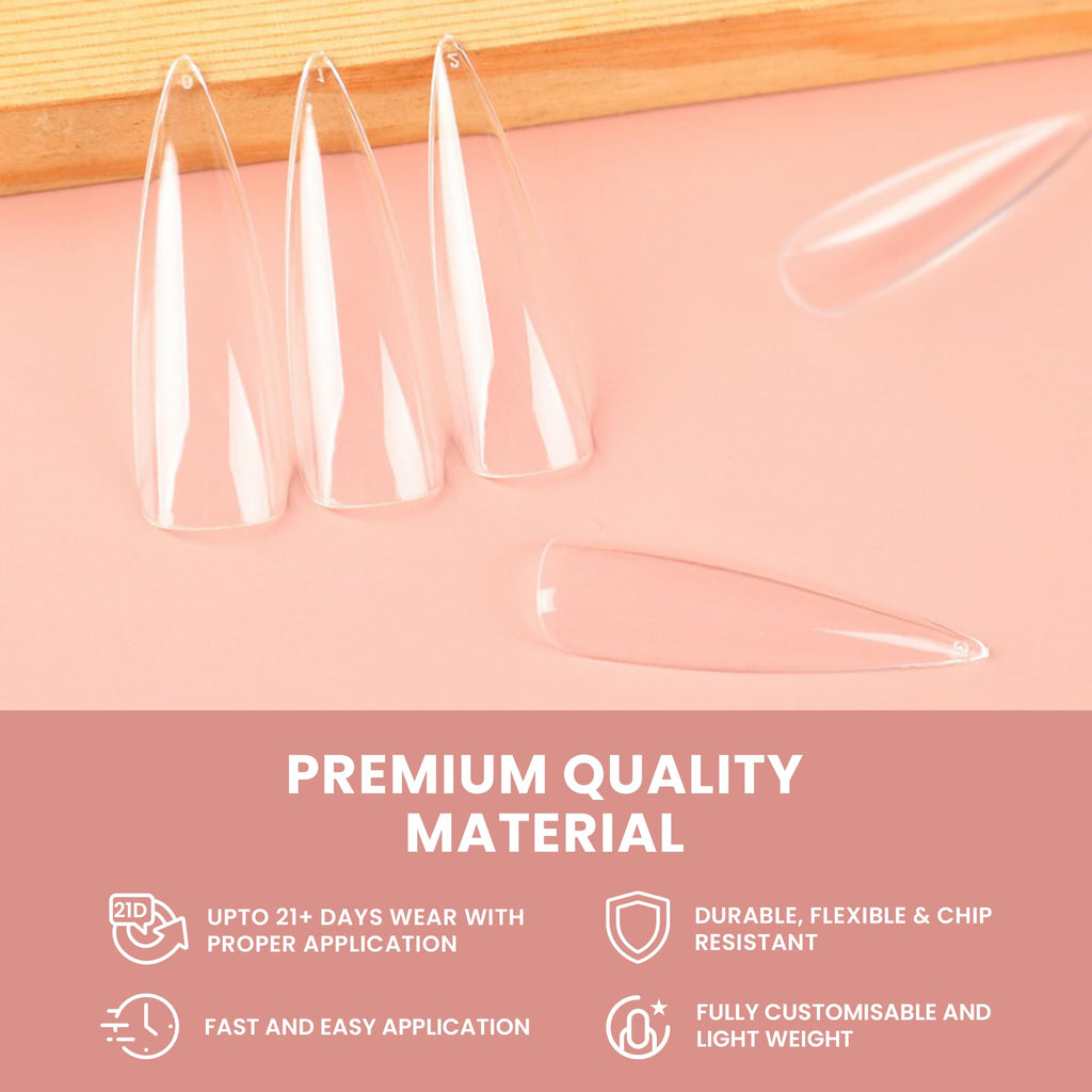 ALLKEM Soft Gel Nail Tips – 360 Pcs XXL Stiletto Extensions Kit, 12 Sizes, Clear