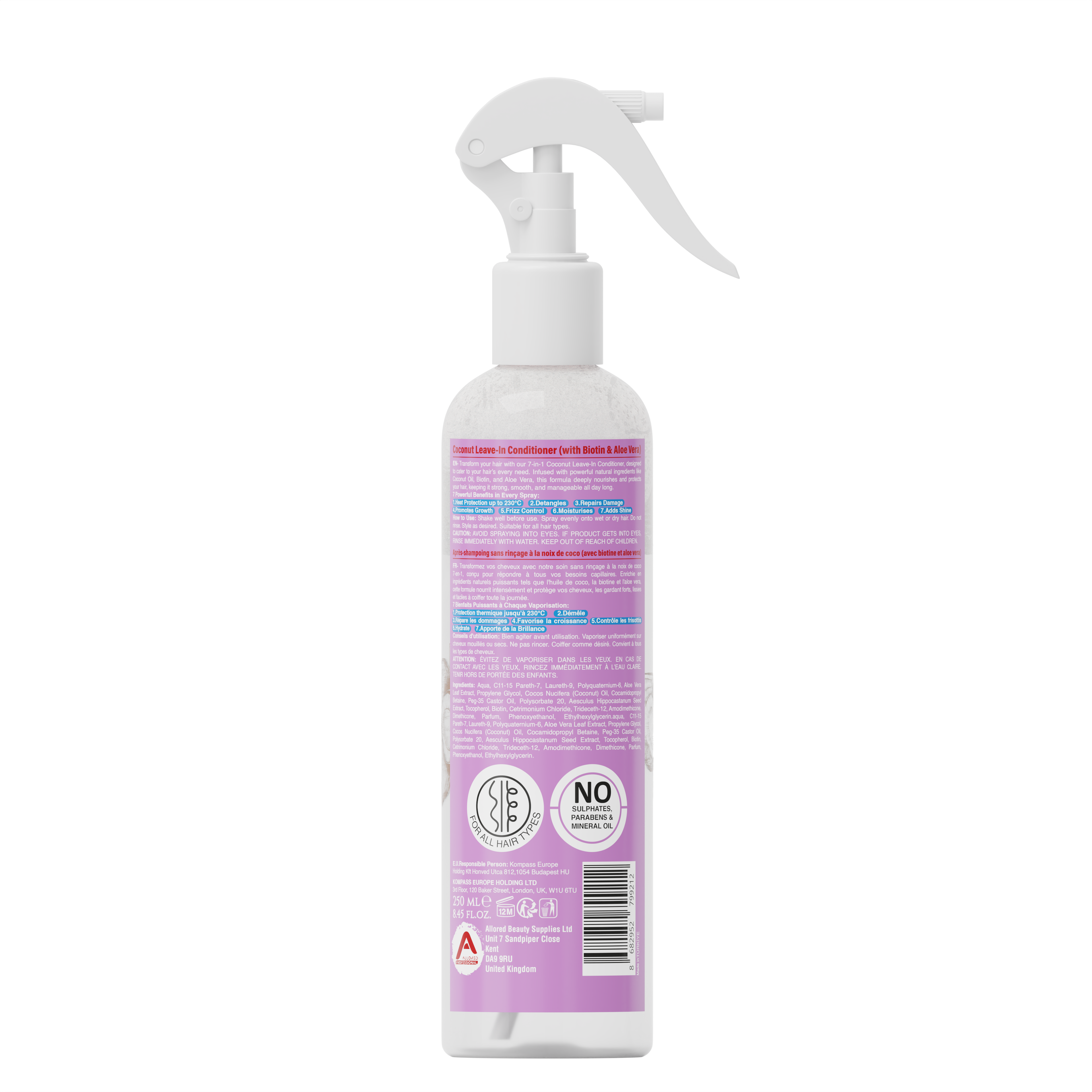 Allored Professional 7-in-1 Coconut Oil Leave-In Conditioner for All Hair Types 250 ml/8.5 oz