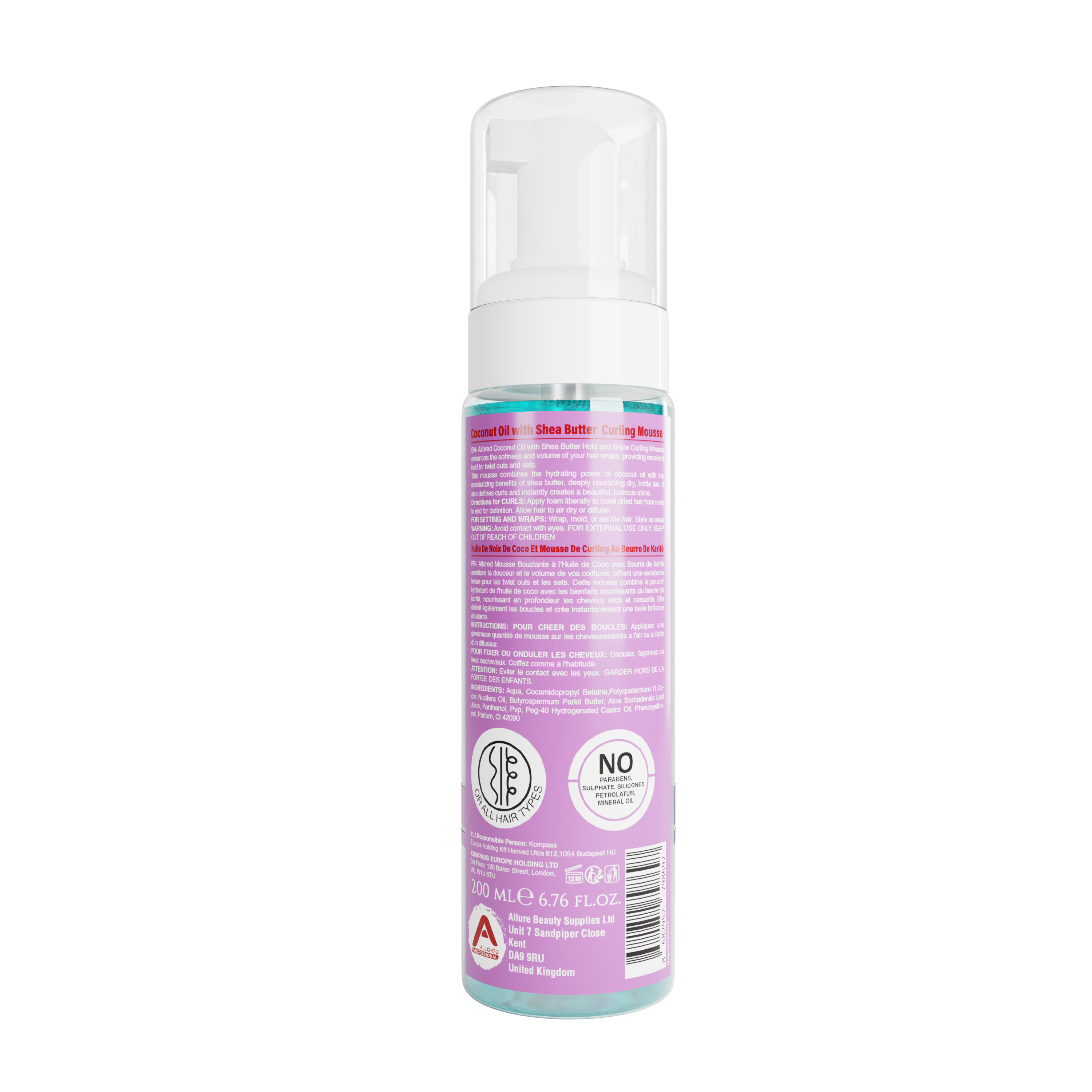 Allored Professional Coconut Oil & Shea Butter Curl Defining Mousse for All Hair Types 200 ml/6.8 oz
