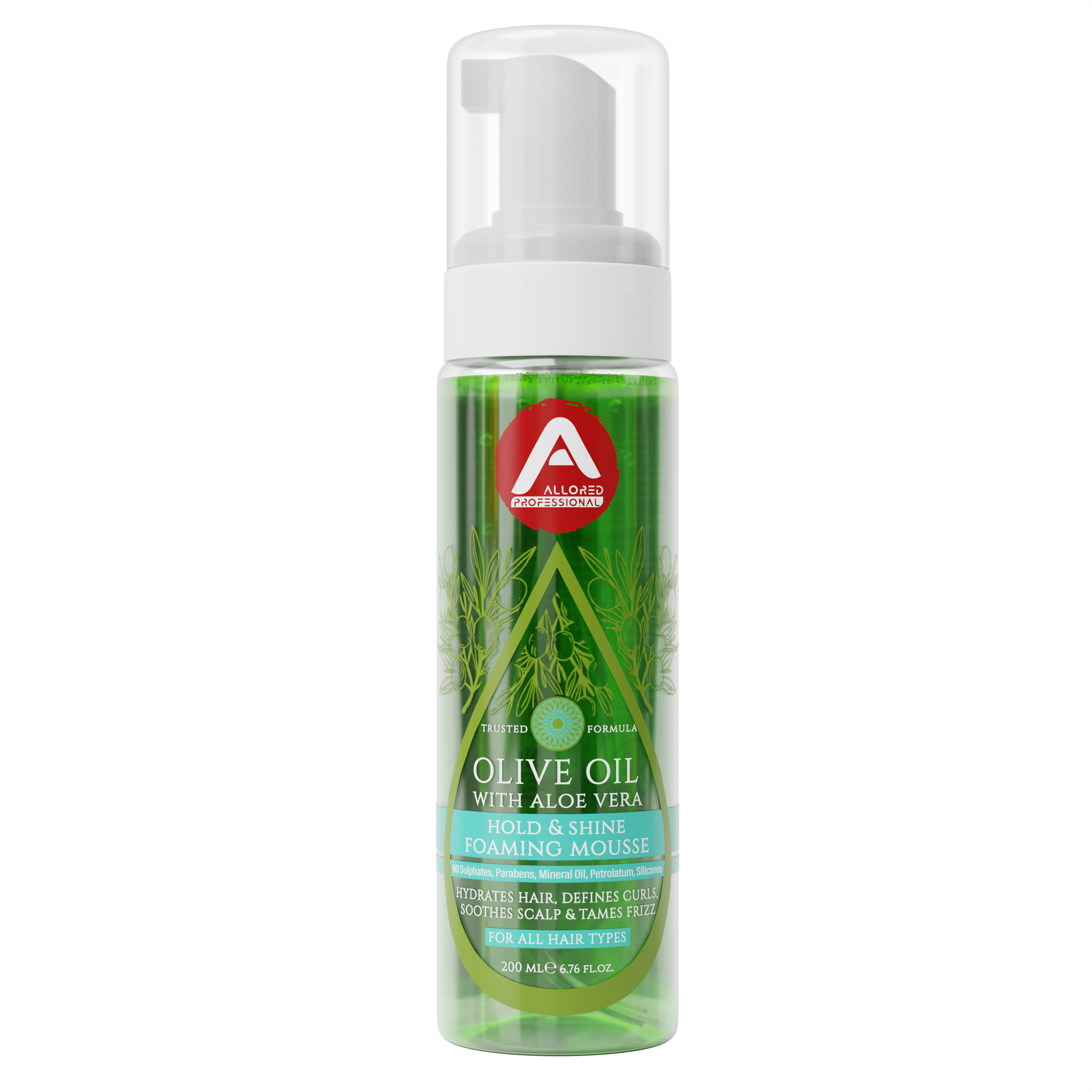 Allored Professional Olive Oil & Aloe Vera Foaming Mousse for Curly, Coily & Wavy Hair 200 ml/6.8 oz
