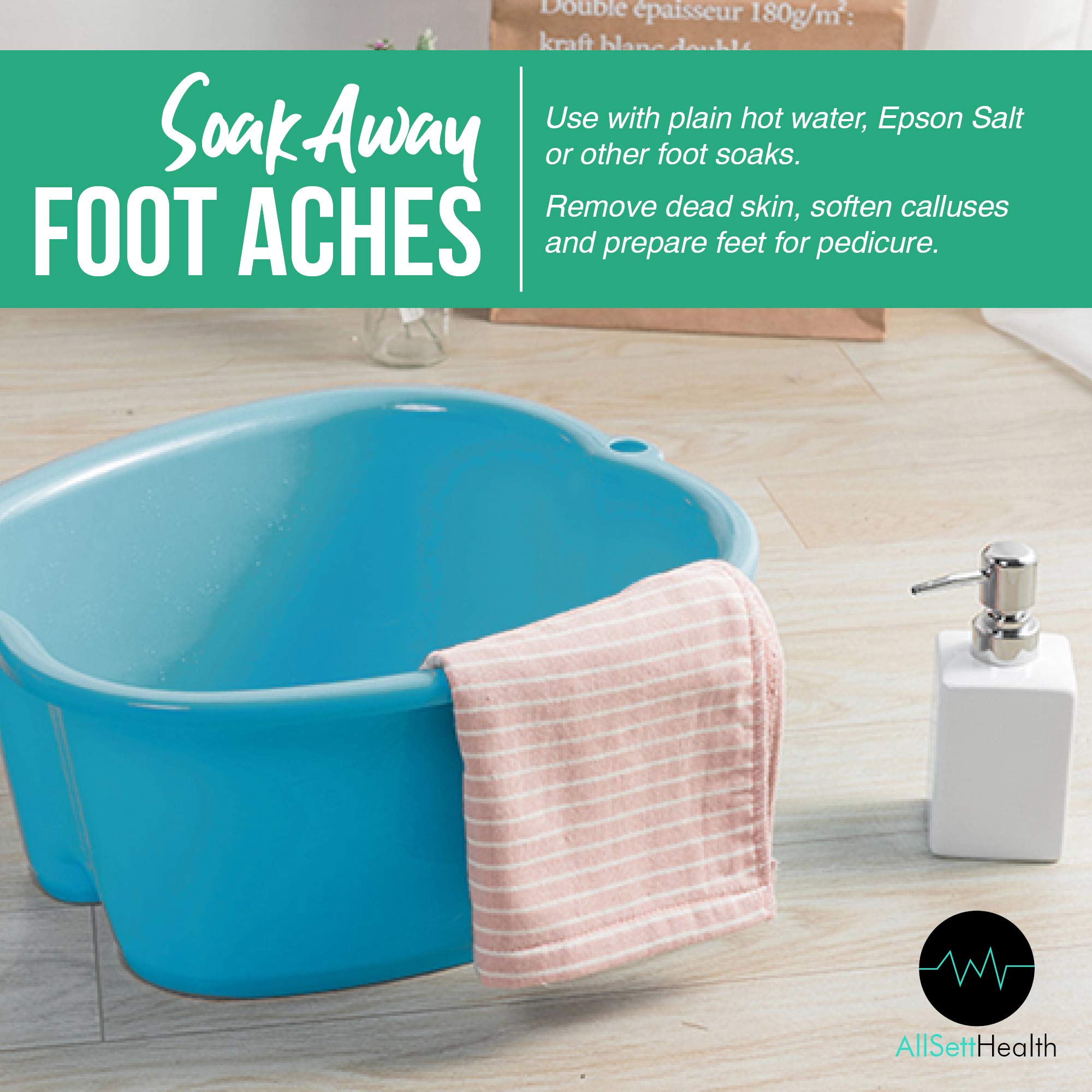 AllSett Health Foot Soaking Bath Basin – Large Pedicure Spa Tub for At-Home Foot Care (Blue)