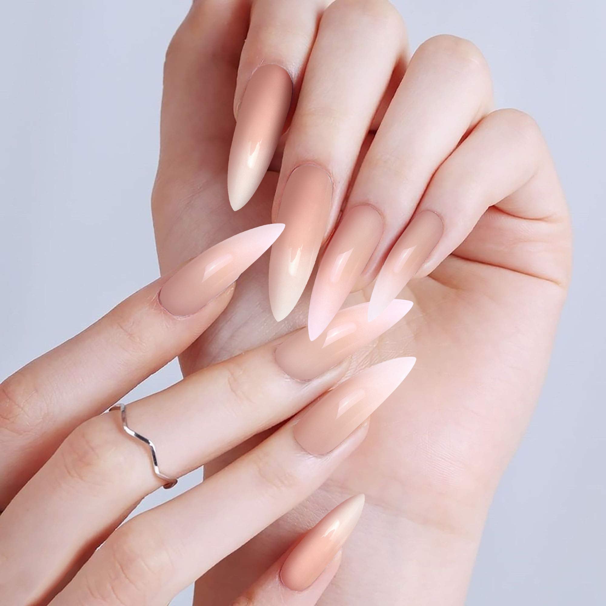Allstarry 120pcs Extra Long Ombre French Nail Kit – Natural Nude Stiletto Press-On Nails