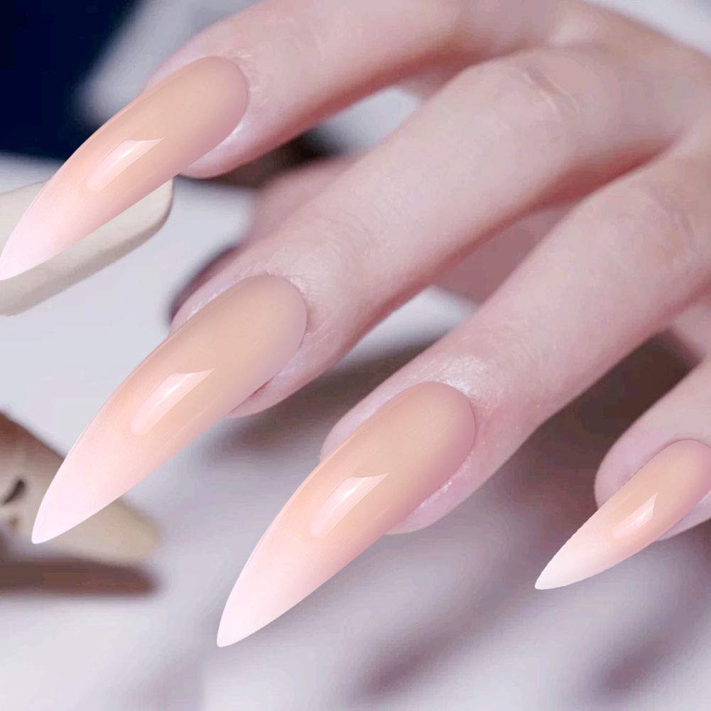 Allstarry 120pcs Extra Long Ombre French Nail Kit – Natural Nude Stiletto Press-On Nails