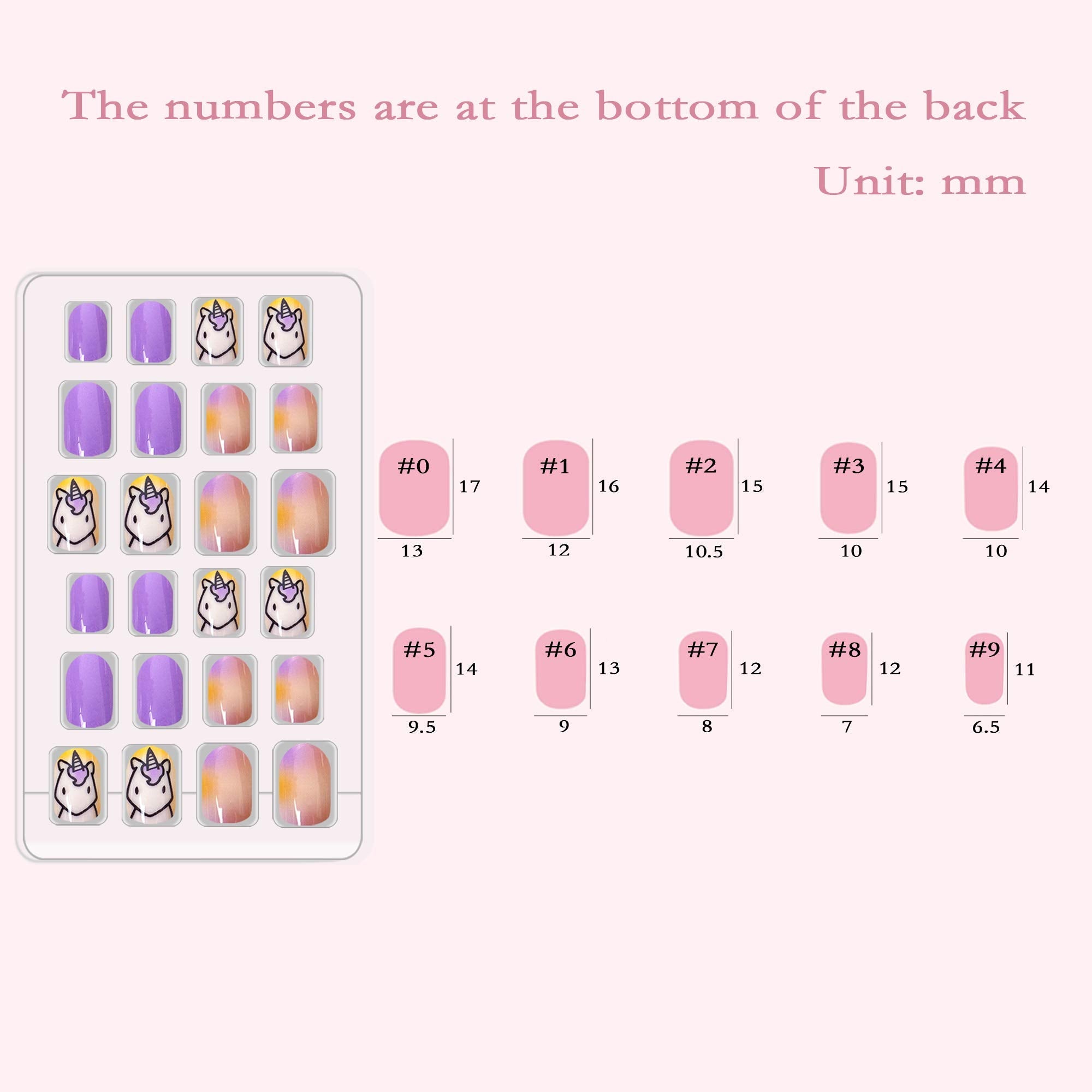 Allstarry 120pcs 5-Pack Kids Press-On Nails – Pre-glue Full-Cover Unicorn Purple Glitter