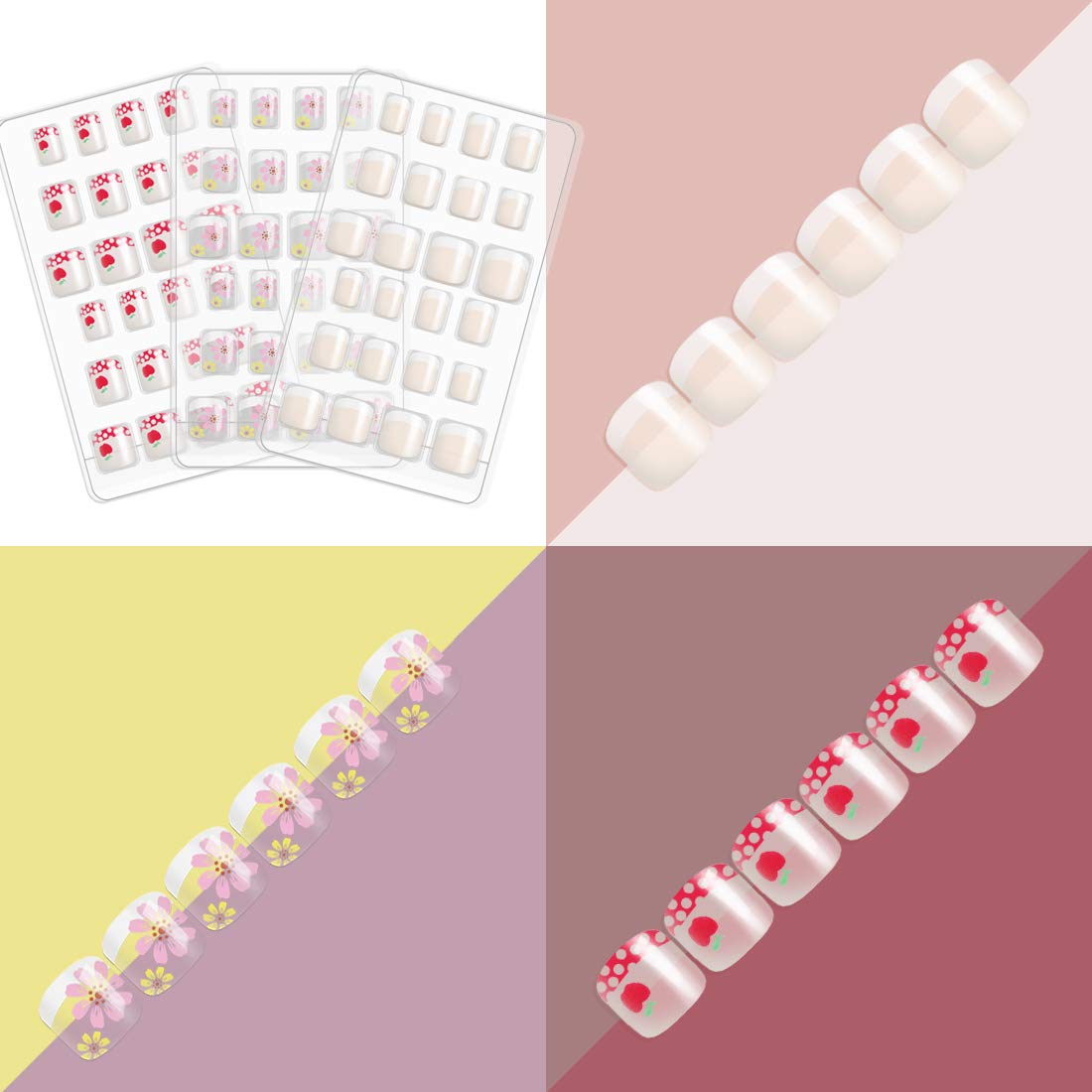 Allstarry 120Pcs French Press-On Nails Kit for Kids | 5-Pack Flower Series