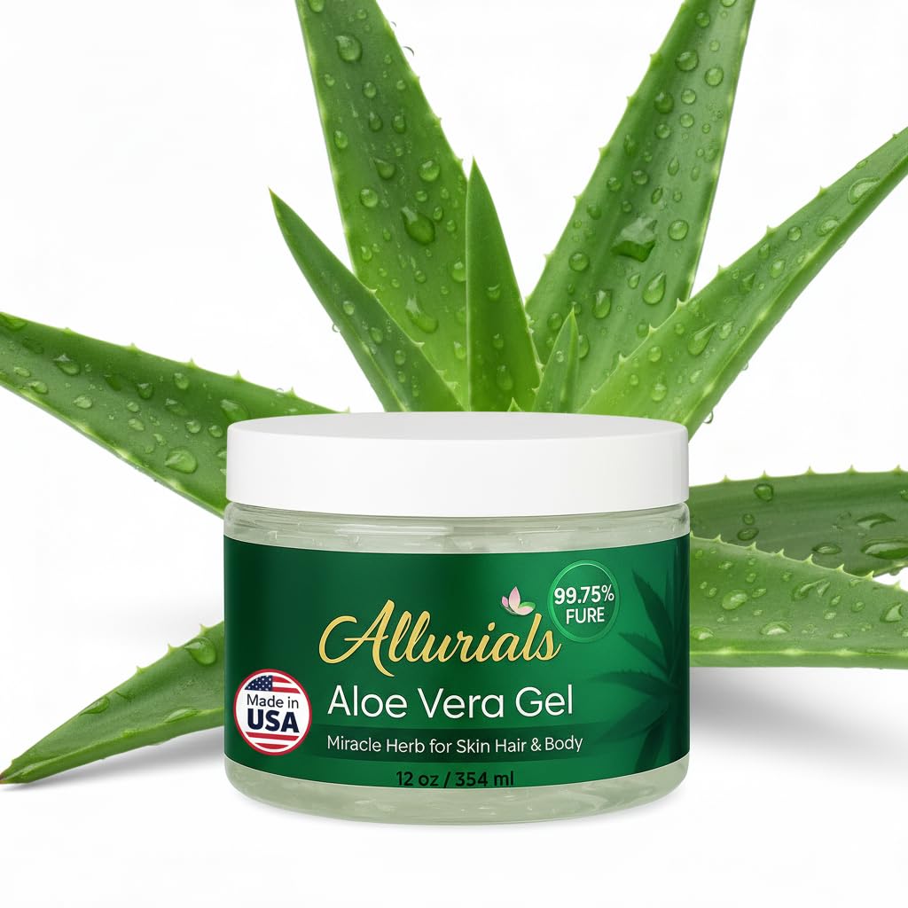 Allurials 99.75% Pure Organic Aloe Vera Gel – Made in USA, Dermatologist Approved, 12 oz