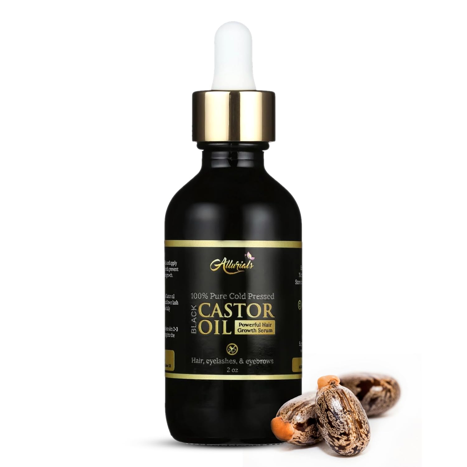 Allurials Organic Castor Oil – 2 Fl Oz | 100% Pure & Natural Premium Carrier Oil for Hair, Eyelashes & Skin