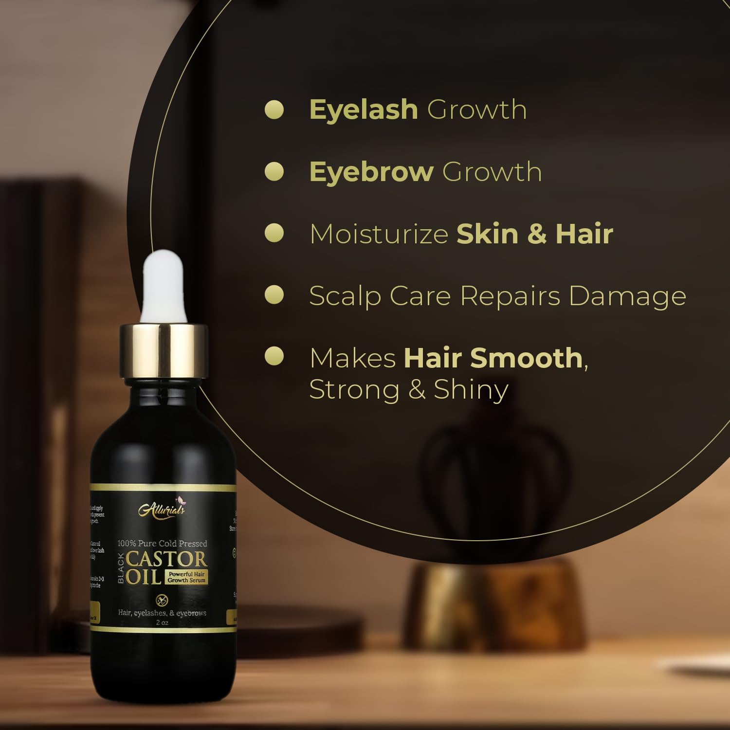 Allurials Organic Castor Oil – 2 Fl Oz | 100% Pure & Natural Premium Carrier Oil for Hair, Eyelashes & Skin
