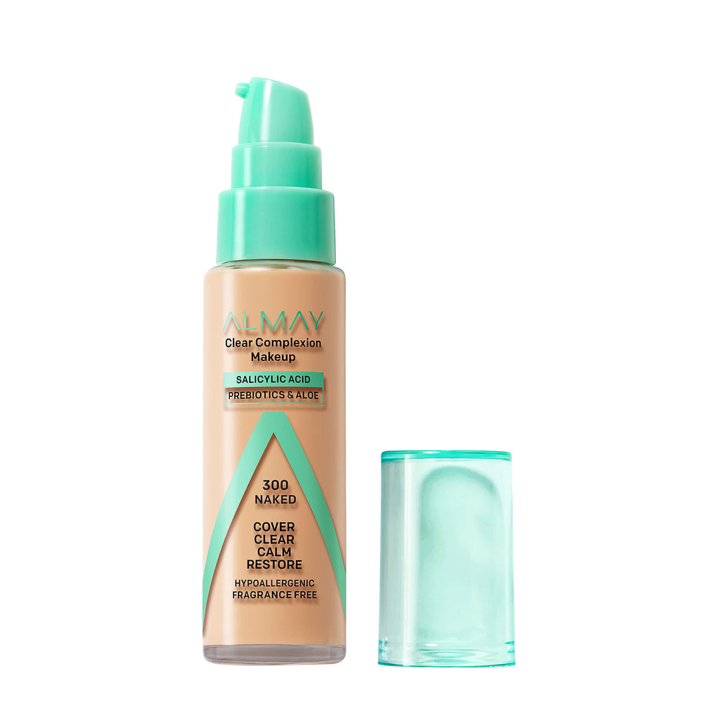 Almay Clear Complexion Acne Foundation with Salicylic Acid – Shade 300 Naked – Medium Coverage, Soft Matte Finish (1 fl oz)