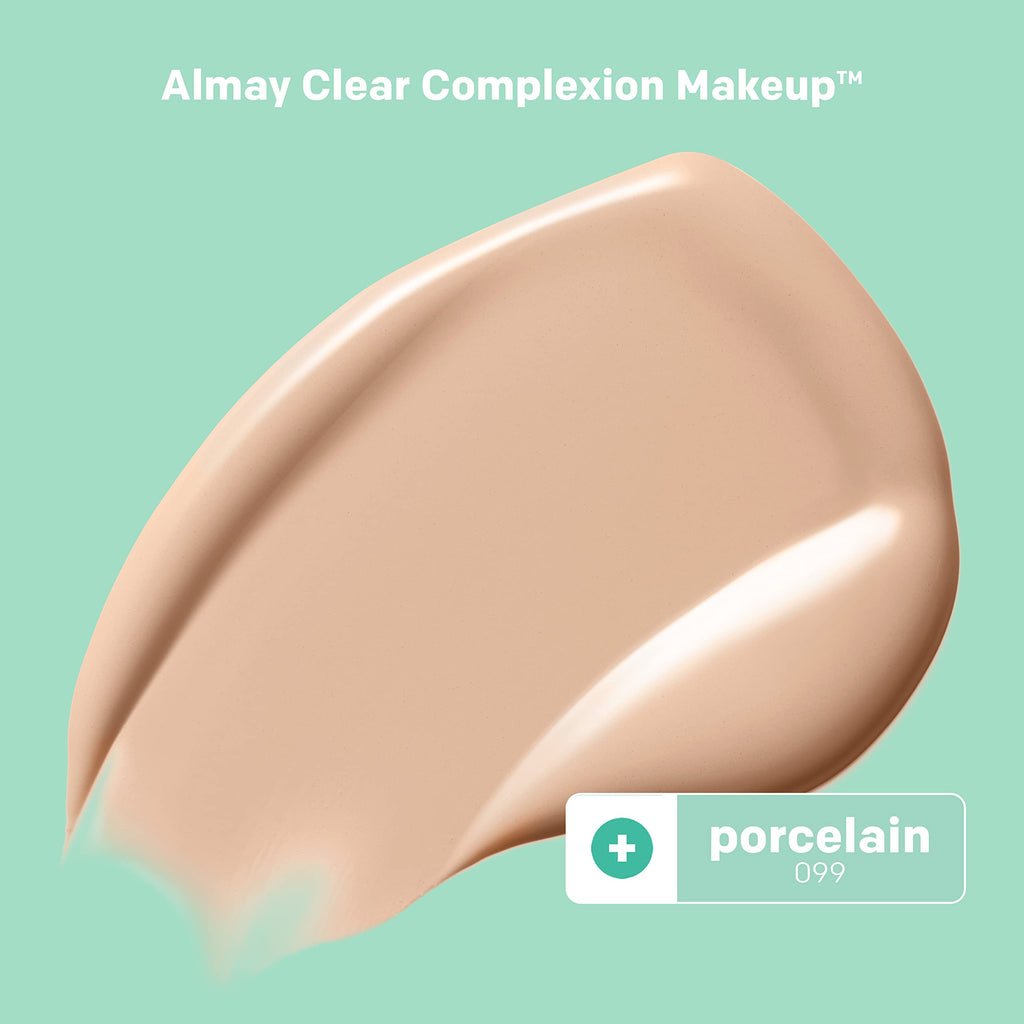 Almay Clear Complexion Acne Foundation with Salicylic Acid – Medium Coverage, Soft Matte, Hypoallergenic, 099 Porcelain