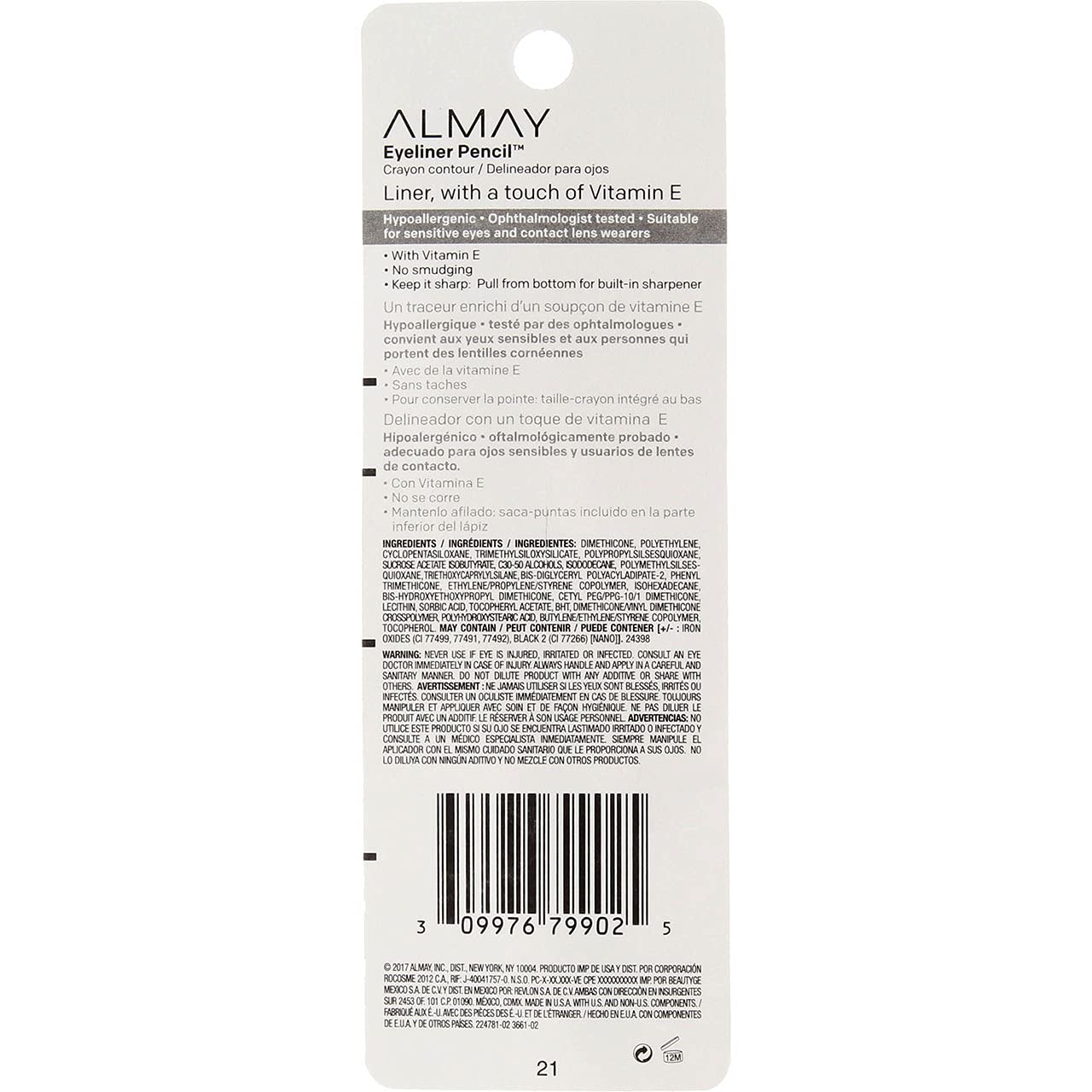 Almay Eyeliner Pencil Black Brown 206 – Hypoallergenic, Waterproof, Pack of 4