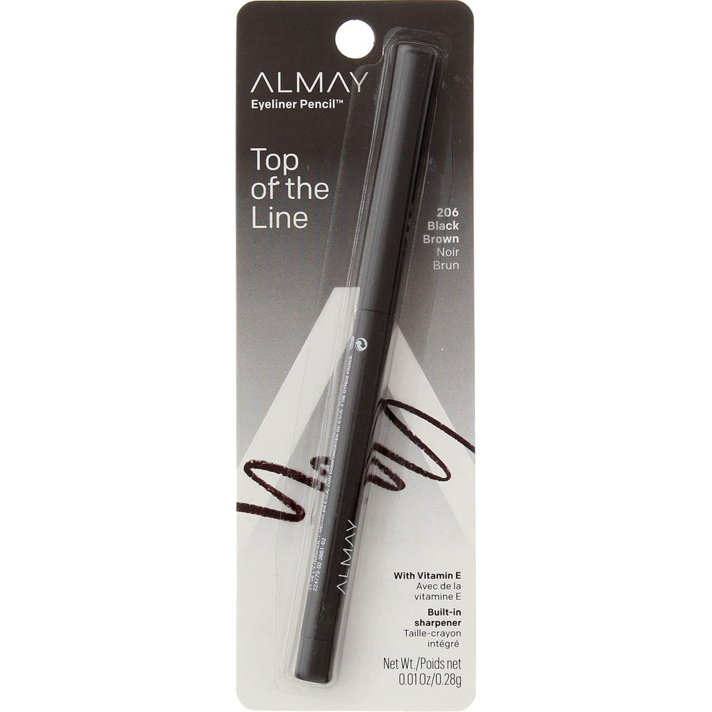 Almay Eyeliner Pencil Black Brown 206 – Hypoallergenic, Waterproof, Pack of 4