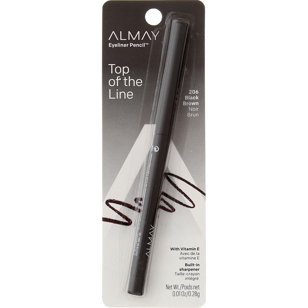 Almay Eyeliner Pencil Black Brown 206 – Hypoallergenic, Waterproof, Pack of 4