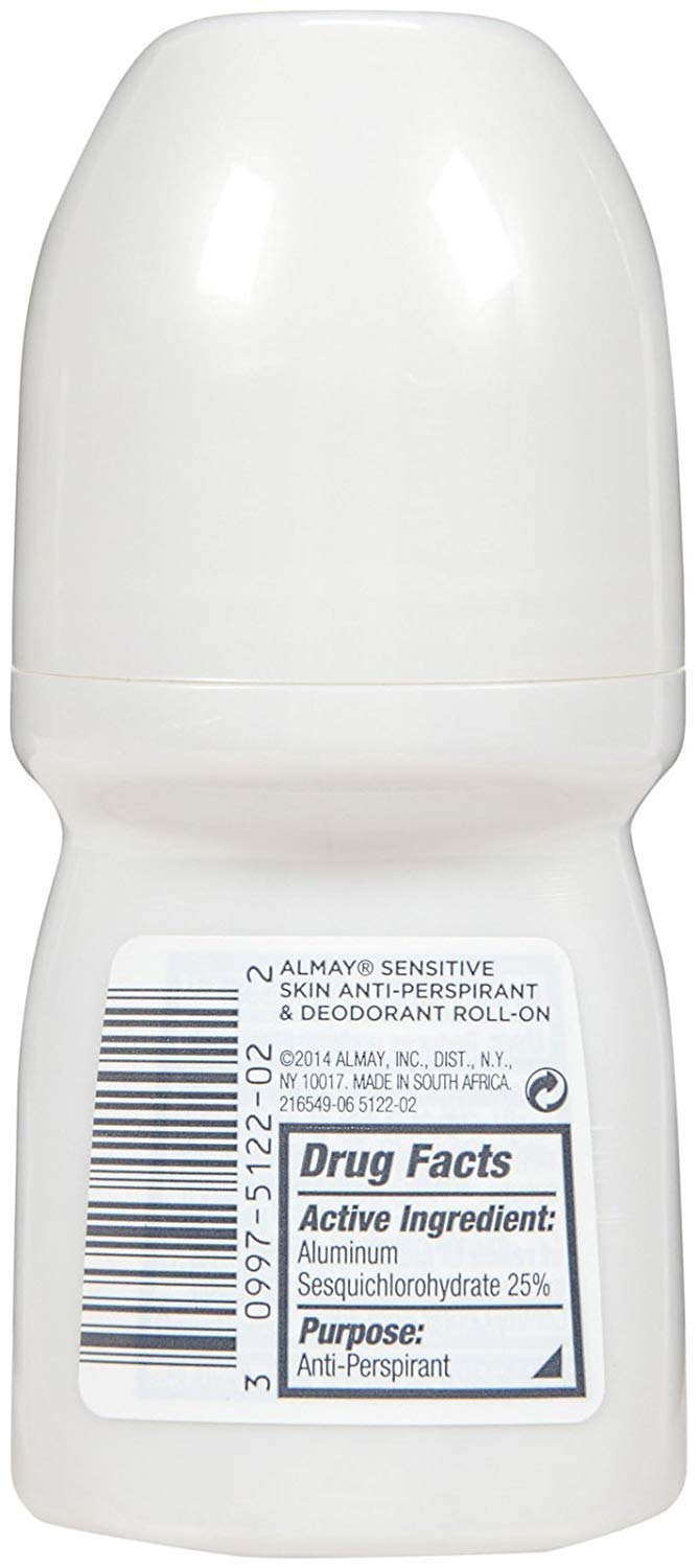 Almay Fragrance-Free Anti-Perspirant & Deodorant for Sensitive Skin – Roll-On 1.7 oz (Pack of 12)