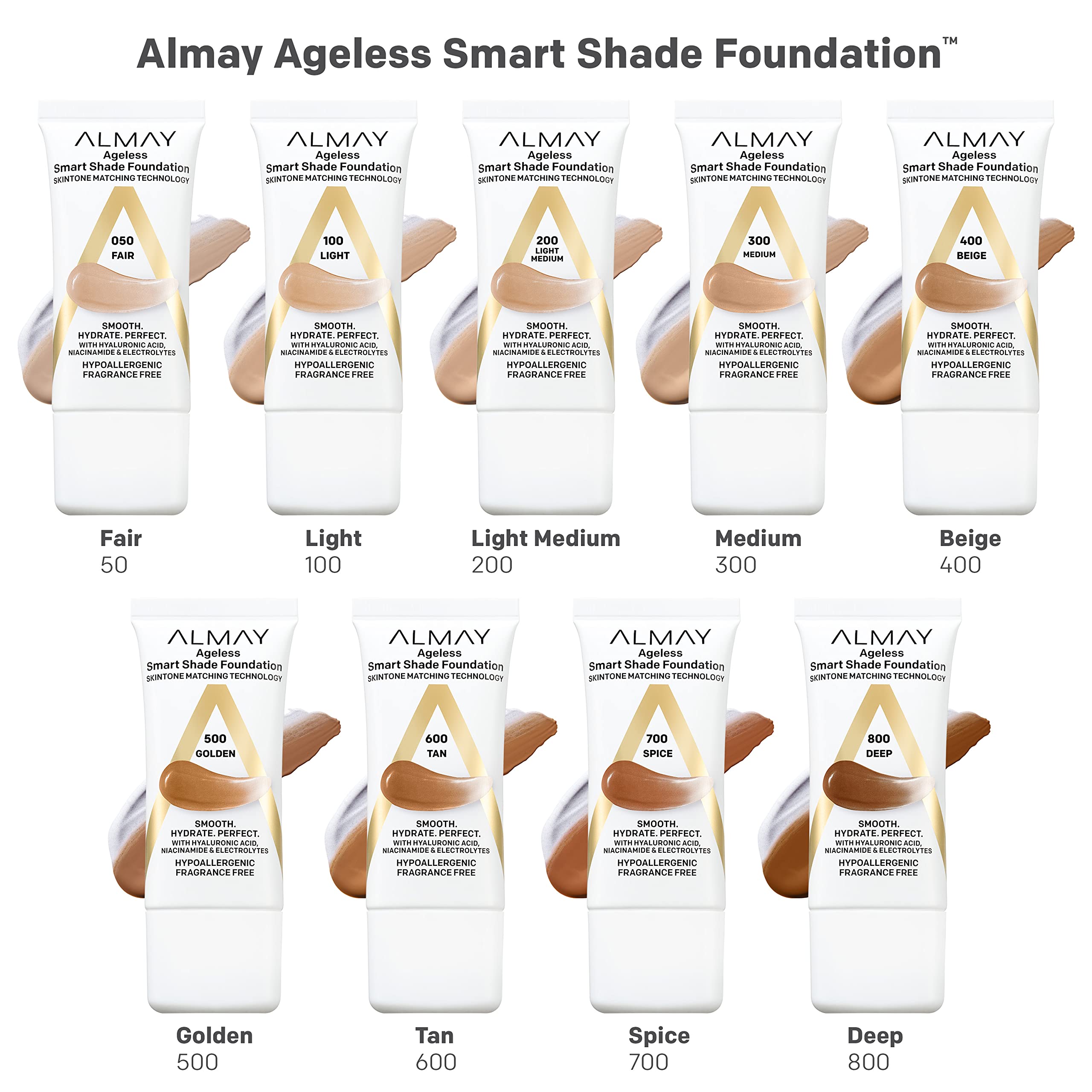 Almay Smart Shade Anti-Aging Foundation with Hyaluronic Acid & Niacinamide – 050 Fair, 1 fl oz