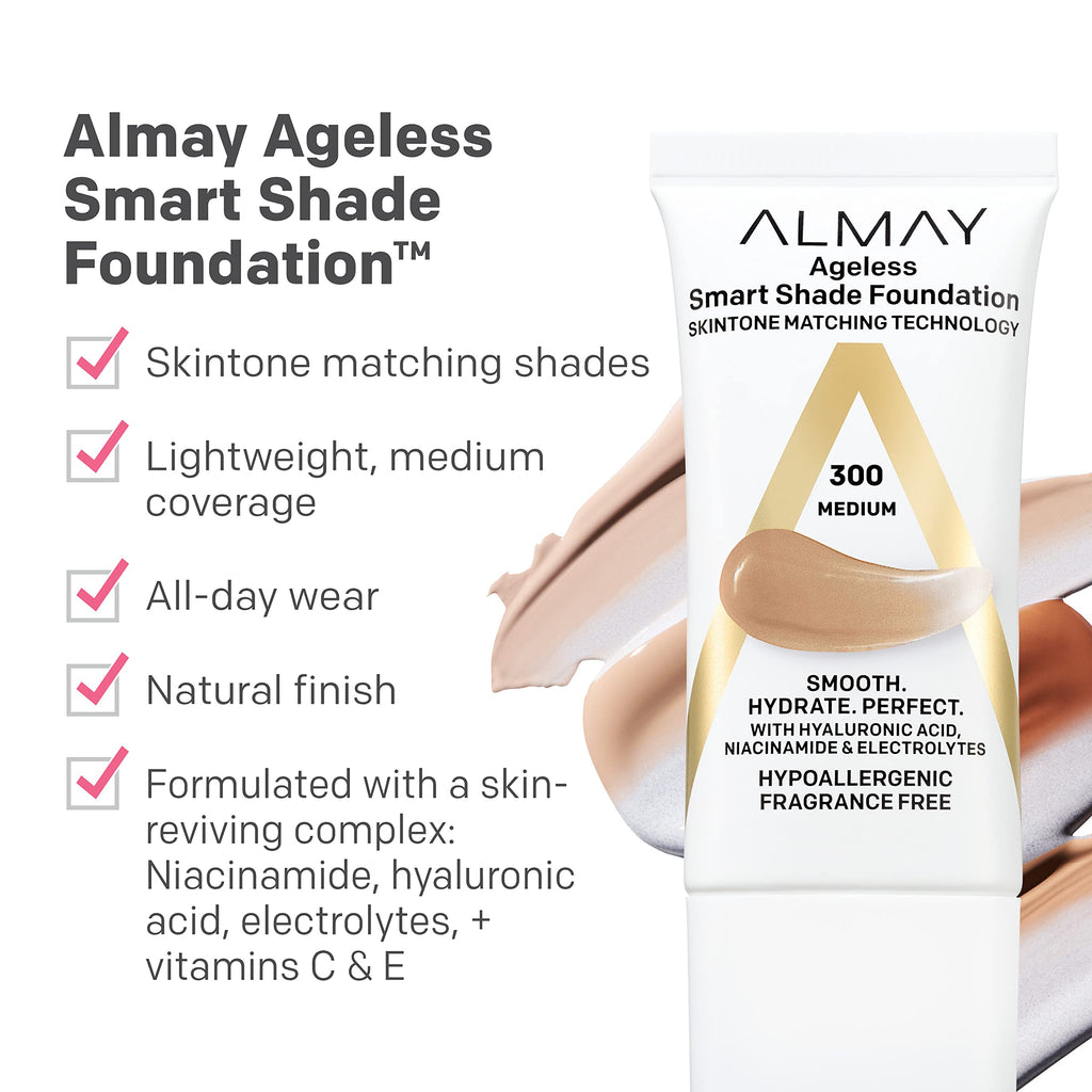 Almay Smart Shade Anti-Aging Foundation with Hyaluronic Acid & Niacinamide – 050 Fair, 1 fl oz
