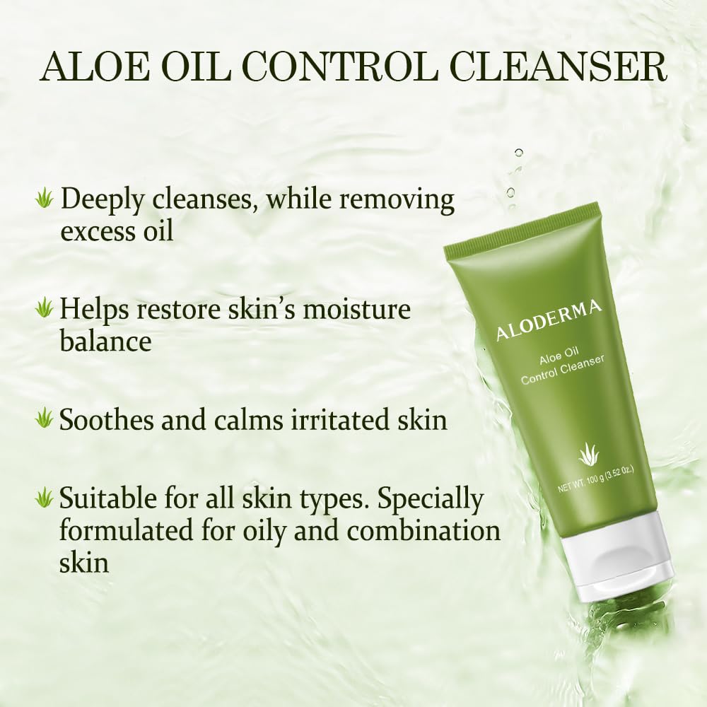 Aloderma Oil Controlling Facial Cleanser – Organic Aloe Vera, Wintergreen & Sage, 3.5oz