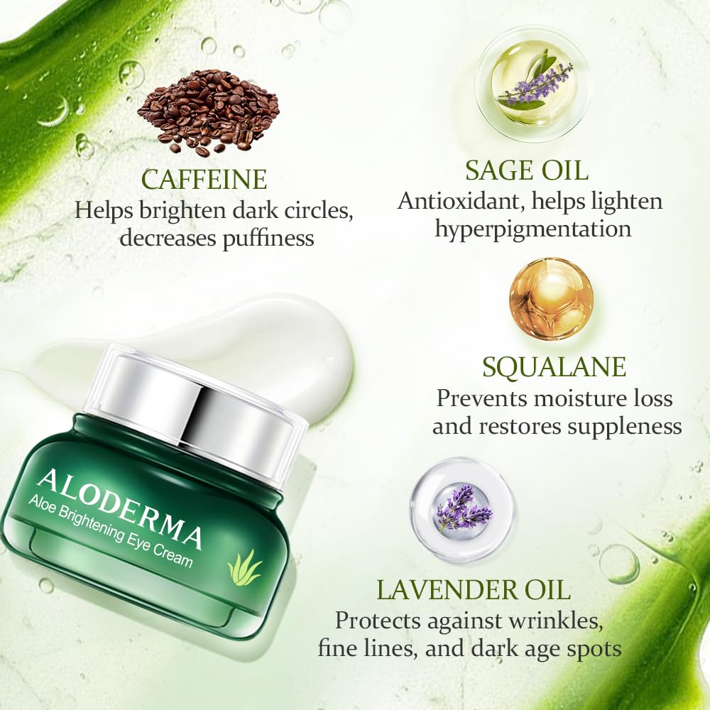Aloderma Brightening Eye Cream with Organic Aloe Vera – Hydrating Eye Care for Dark Circles & Puffiness