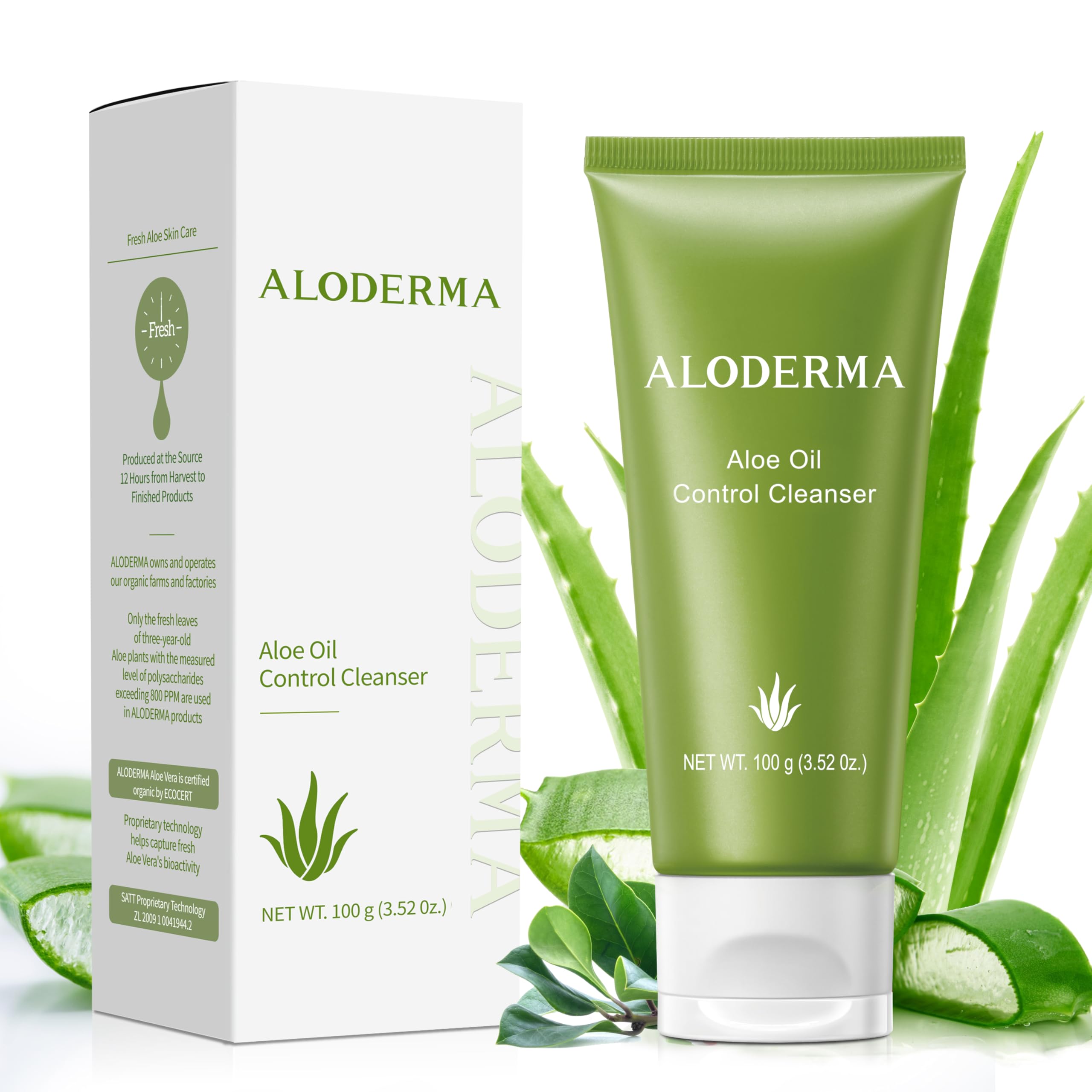 Aloderma Oil Controlling Facial Cleanser – Organic Aloe Vera, Wintergreen & Sage, 3.5oz