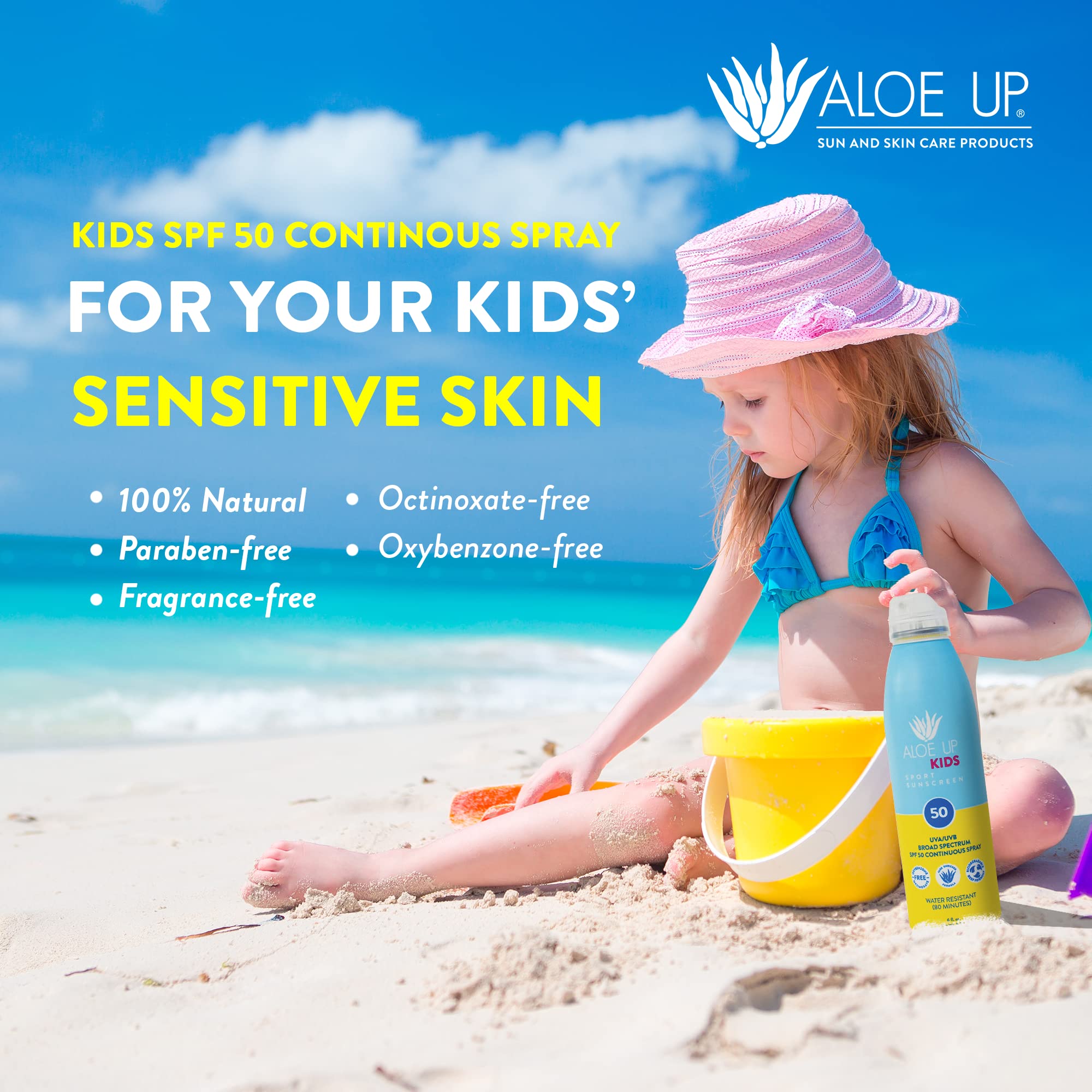 ALOE UP Kids SPF 50 Continuous Sport Sunscreen Spray – Broad Spectrum, Fragrance-Free, Reef-Safe