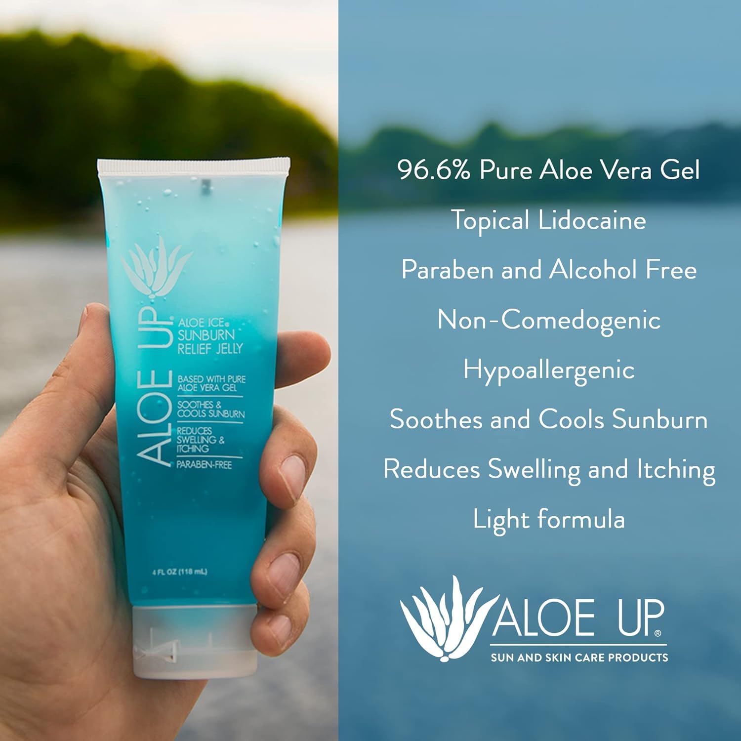 ALOE UP Ice Sunburn Relief Jelly – Pure Aloe Vera Gel for Adults & Kids, Face & Body, 4 Oz (2-Pack)