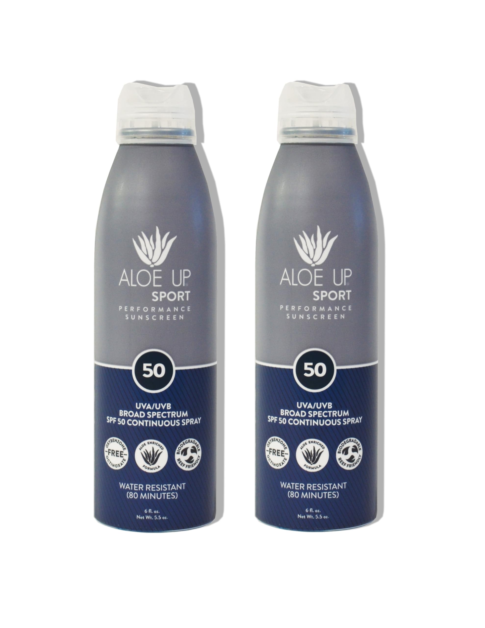 Aloe Up Sport SPF 50 Continuous Spray Sunscreen – Reef Safe, Fragrance-Free (2-Pack, 6 oz)