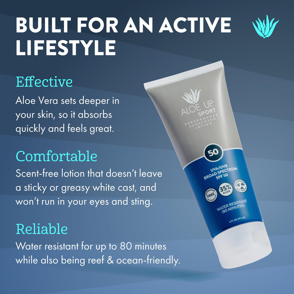 Aloe Up Sport Sunscreen Lotion SPF 50 – Broad Spectrum, Reef Safe, Non-Greasy