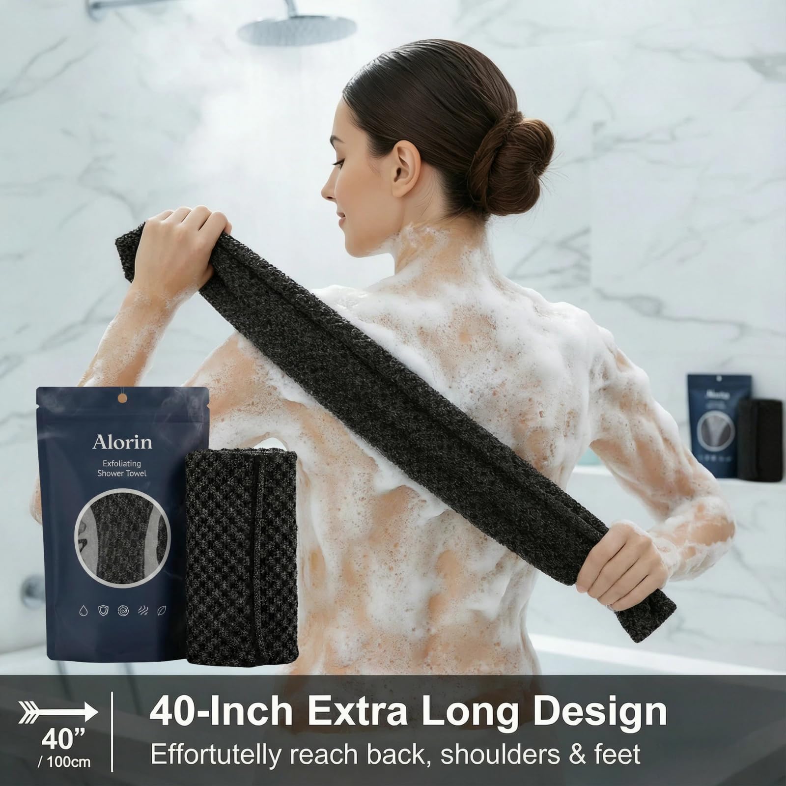 Alorin Exfoliating Shower Towel – Dual-Texture, Quick-Dry Body & Face Scrub