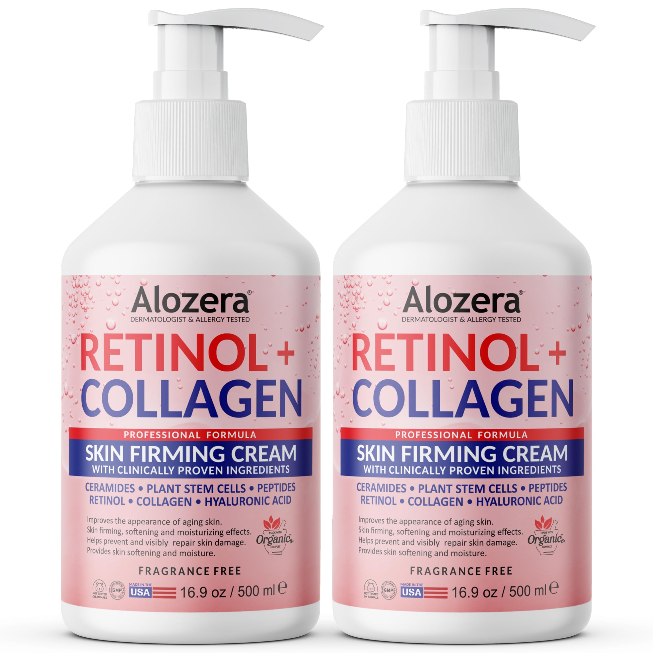 Alozera Skin Firming Retinol Collagen Body Lotion with Stem Cells – 2-Pack (Fragrance-Free)