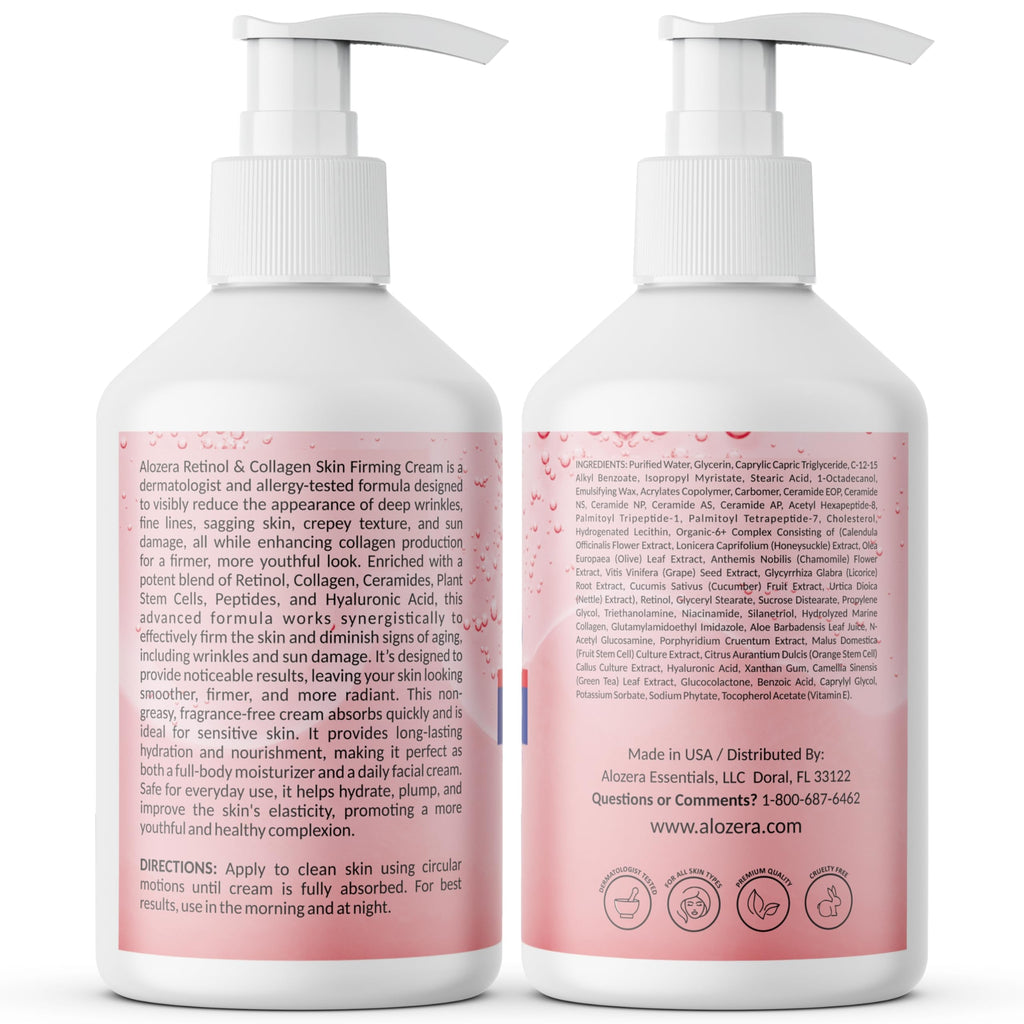 Alozera Skin Firming Retinol Collagen Body Lotion with Stem Cells – 2-Pack (Fragrance-Free)