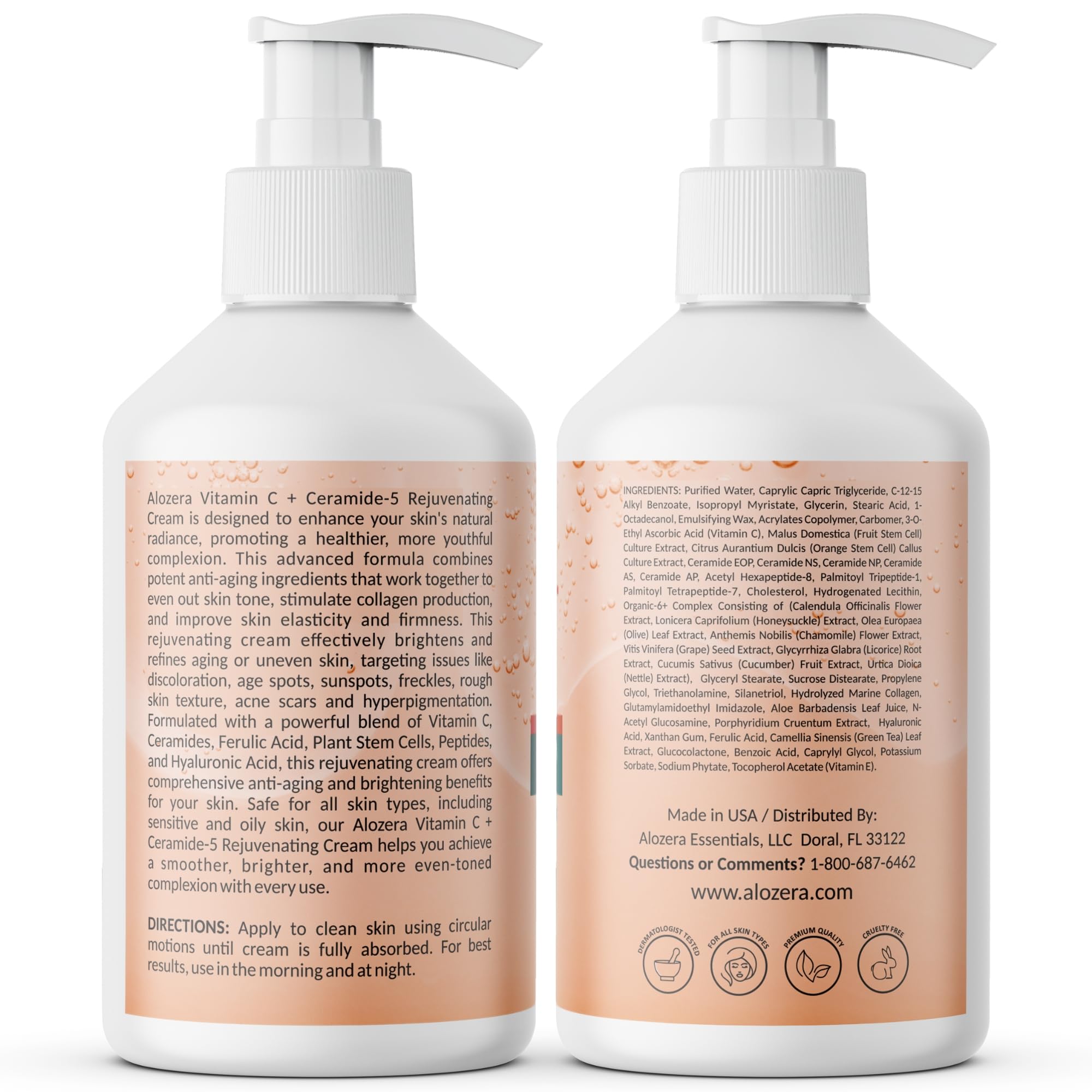 Alozera Vitamin C Body Lotion with Ceramides & Stem Cells — Fragrance-Free, 2×16.9 oz