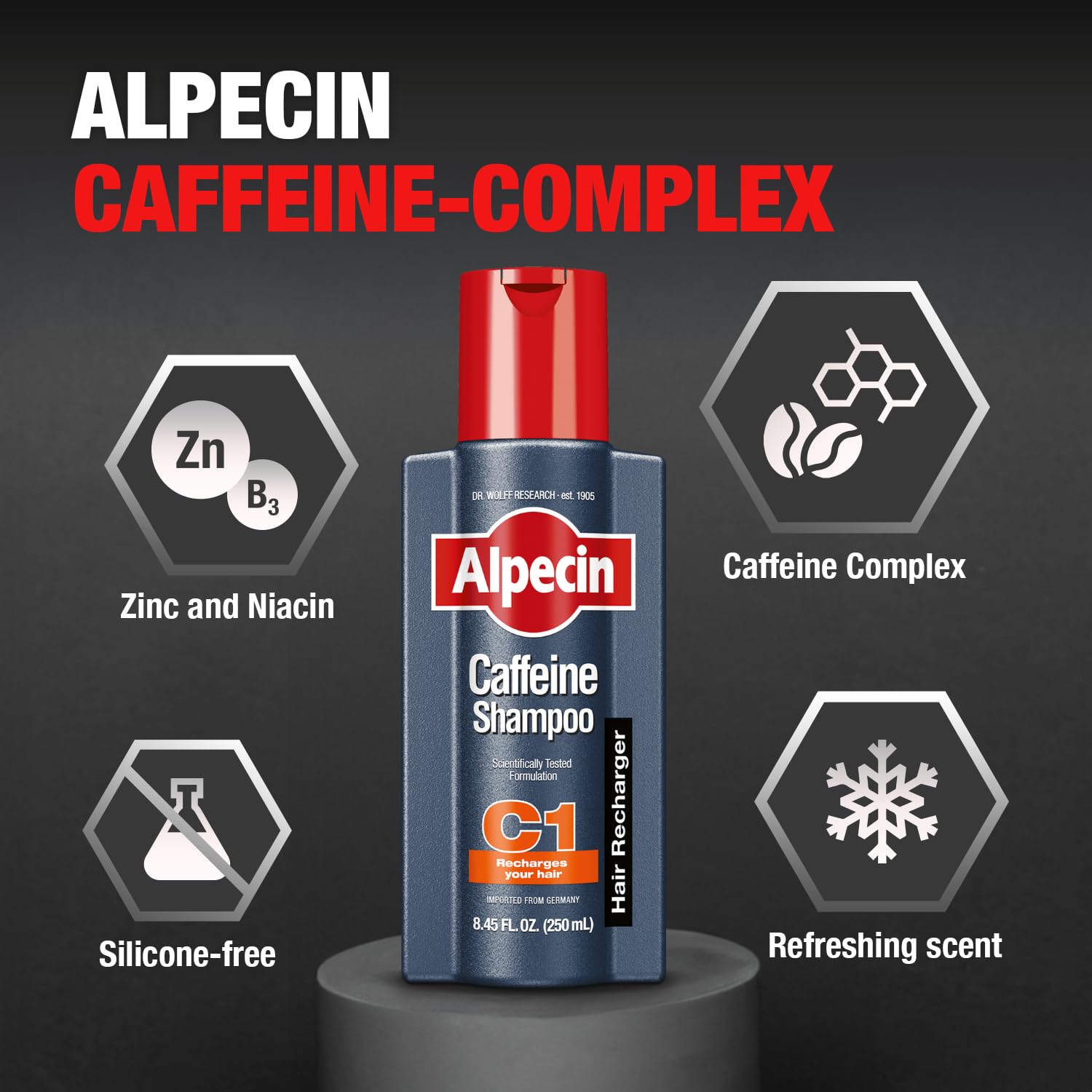 Alpecin C1 Caffeine Shampoo – 12.68 fl oz (Pack of 2) for Natural Hair Growth & Thickness