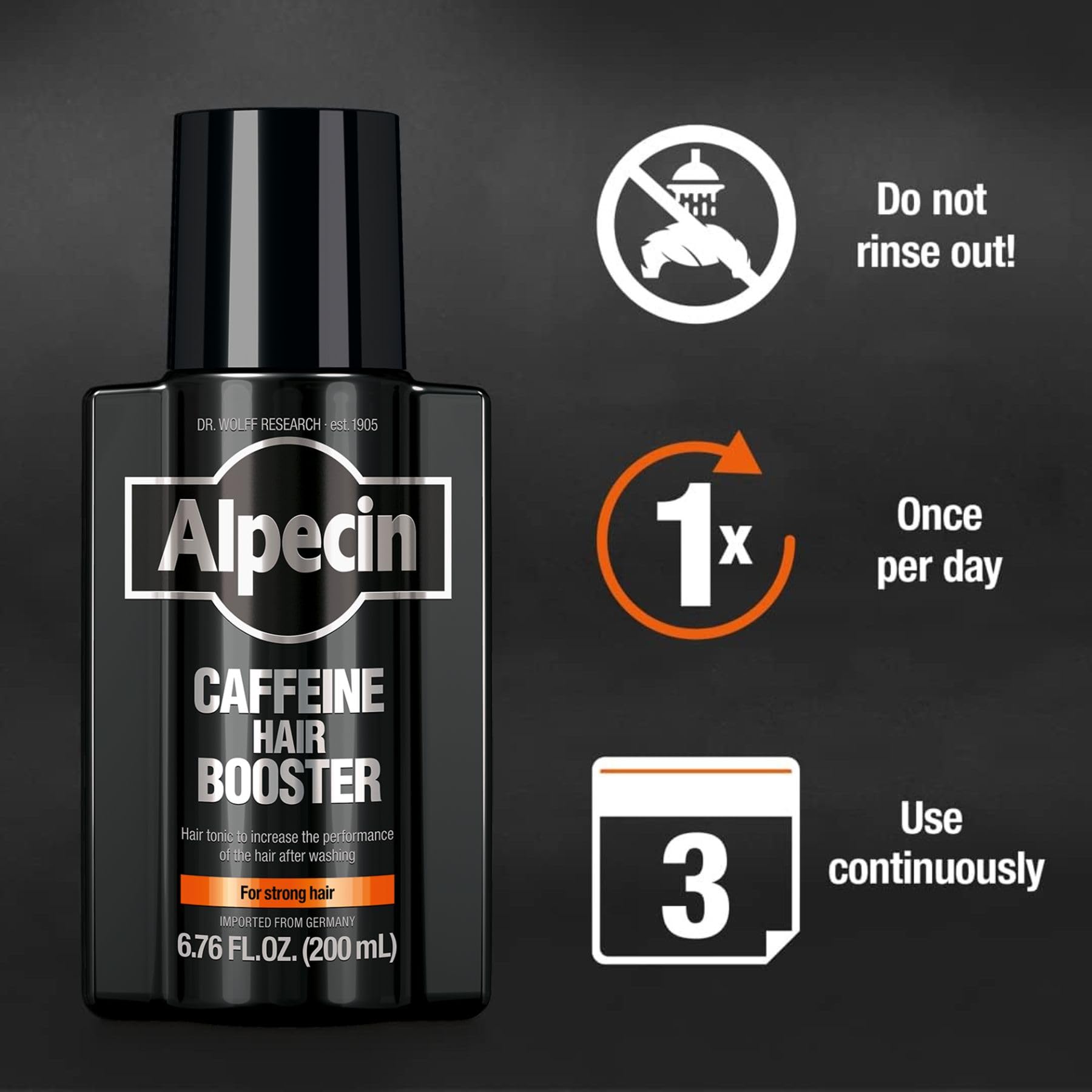 Alpecin Caffeine Hair Booster with Bold Fragrance — 3 x 6.76 oz, Hair Performance Enhancer
