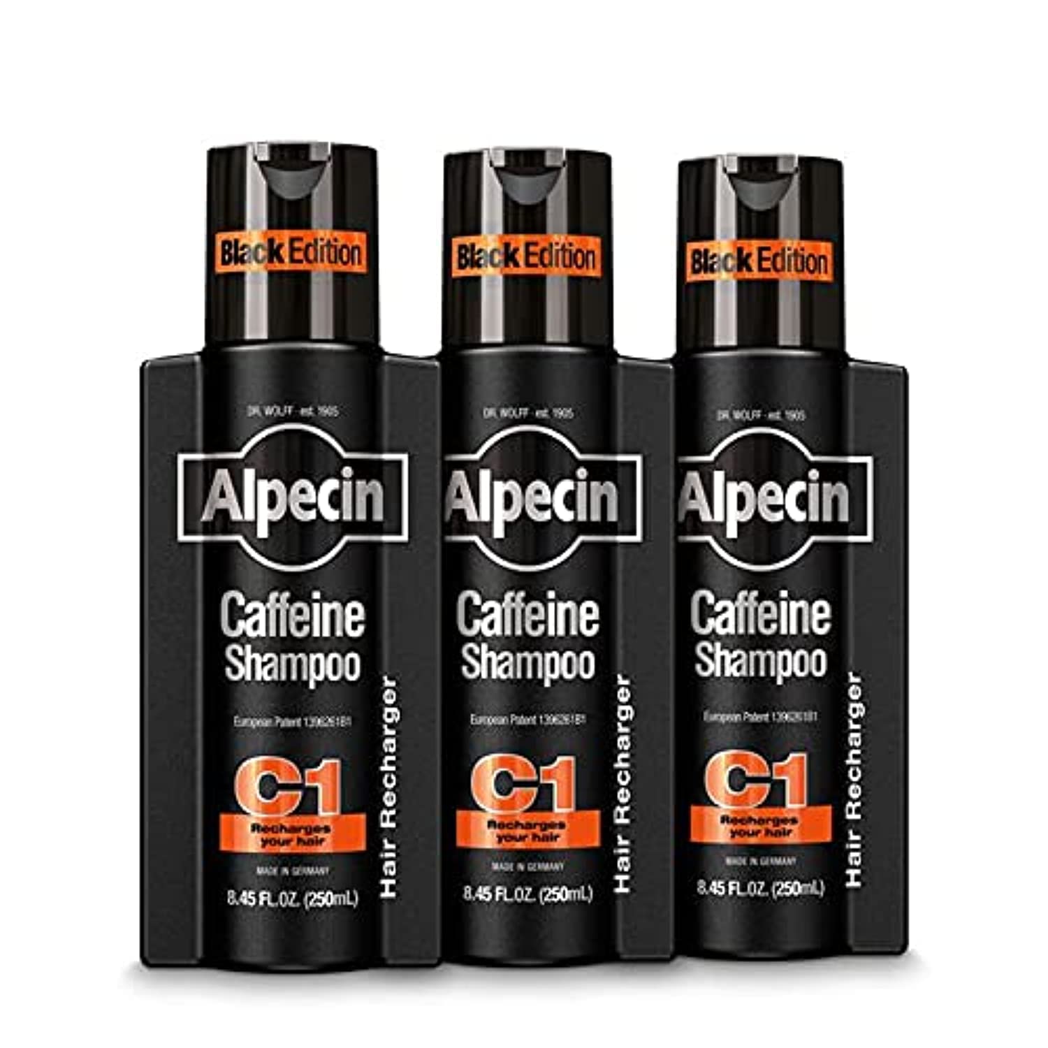 Alpecin Caffeine Shampoo C1 Black Edition – Pack of 3, Bold Fragrance, Energizes Scalp