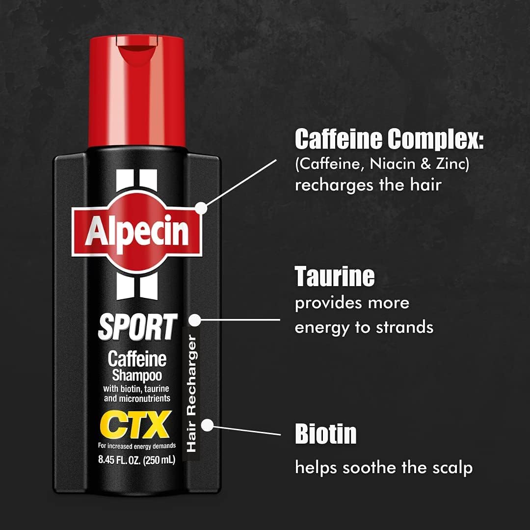 Alpecin CTX Sport Men's Caffeine Shampoo – Pack of 3 | Biotin, Niacin & Castor Oil for Thicker, Fuller Hair