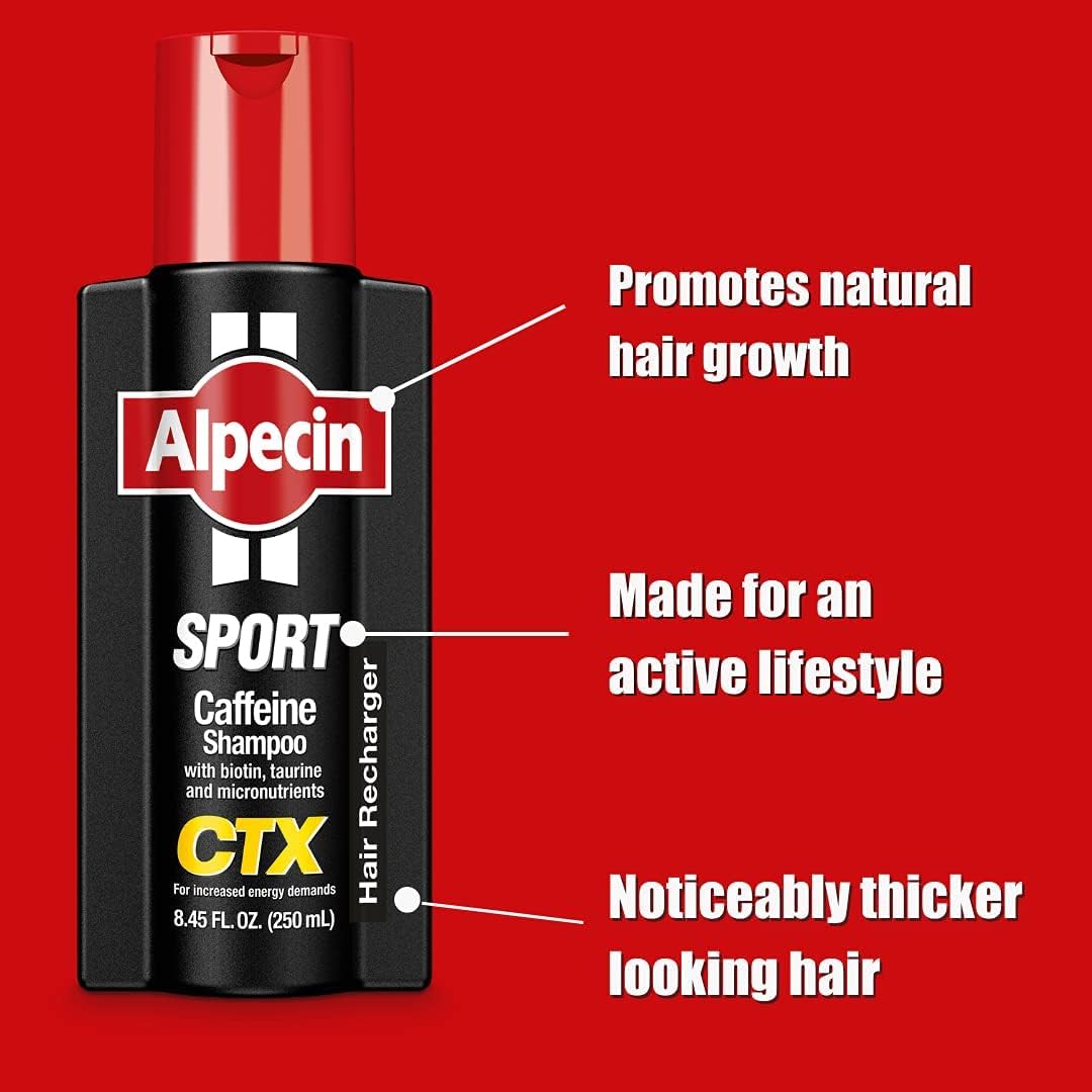 Alpecin CTX Sport Men's Caffeine Shampoo – Pack of 3 | Biotin, Niacin & Castor Oil for Thicker, Fuller Hair
