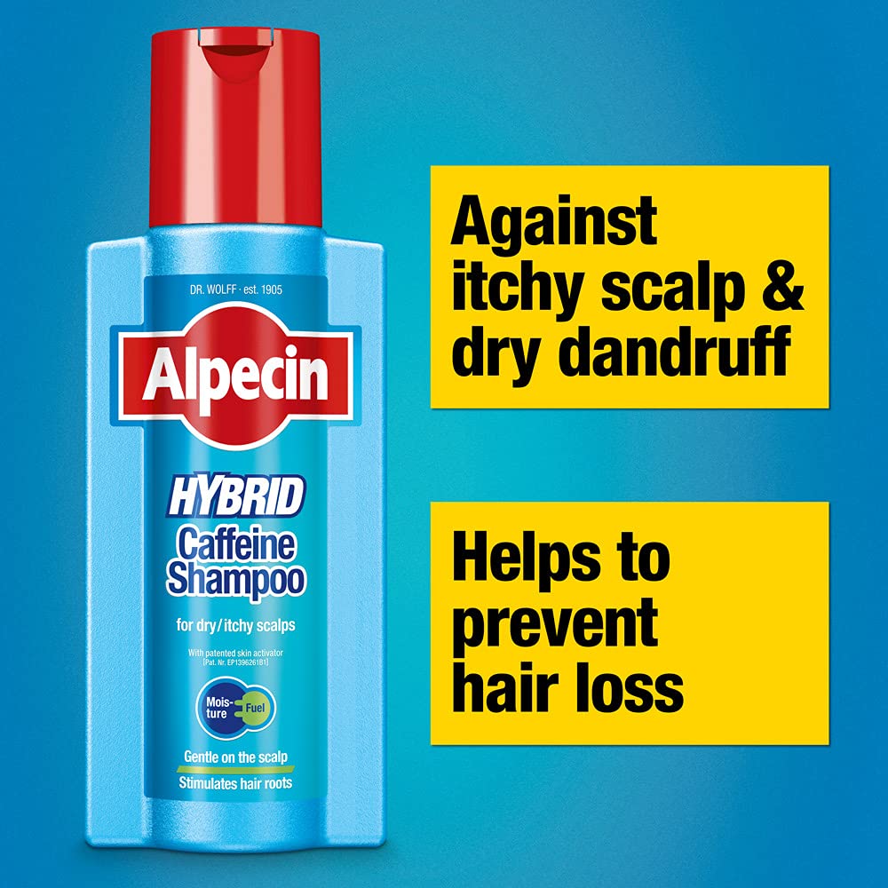 Alpecin Hybrid Caffeine Shampoo for Men – Moisturizing for Sensitive Scalps, Thicker-Looking Hair, 8.45 fl oz