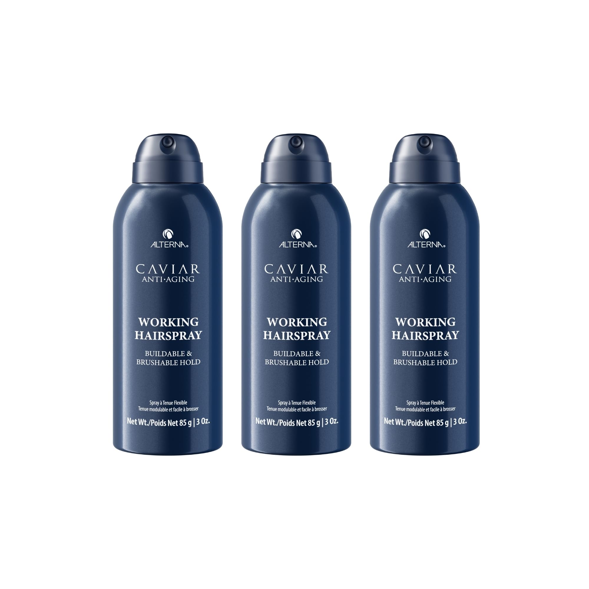 Alterna CAVIAR Anti-Aging Working Hairspray – Travel Size 3 oz | Buildable, Brushable Hold | Frizz Control + Shine | Sulfate Free (3 Pack)