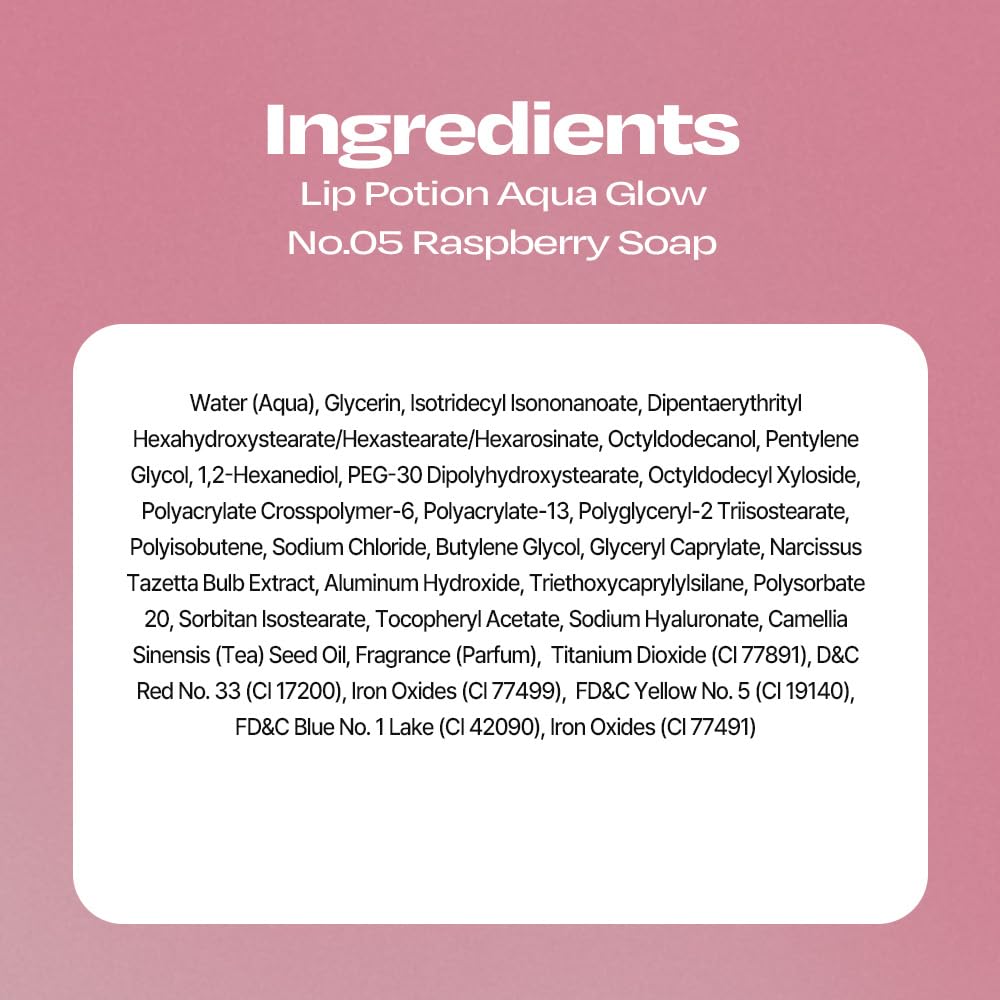 alternativestereo Lip Potion Aqua Glow No.5 Raspberry Soap — Hydrating Non-Sticky Gloss with Sheer Radiance | 0.3 oz