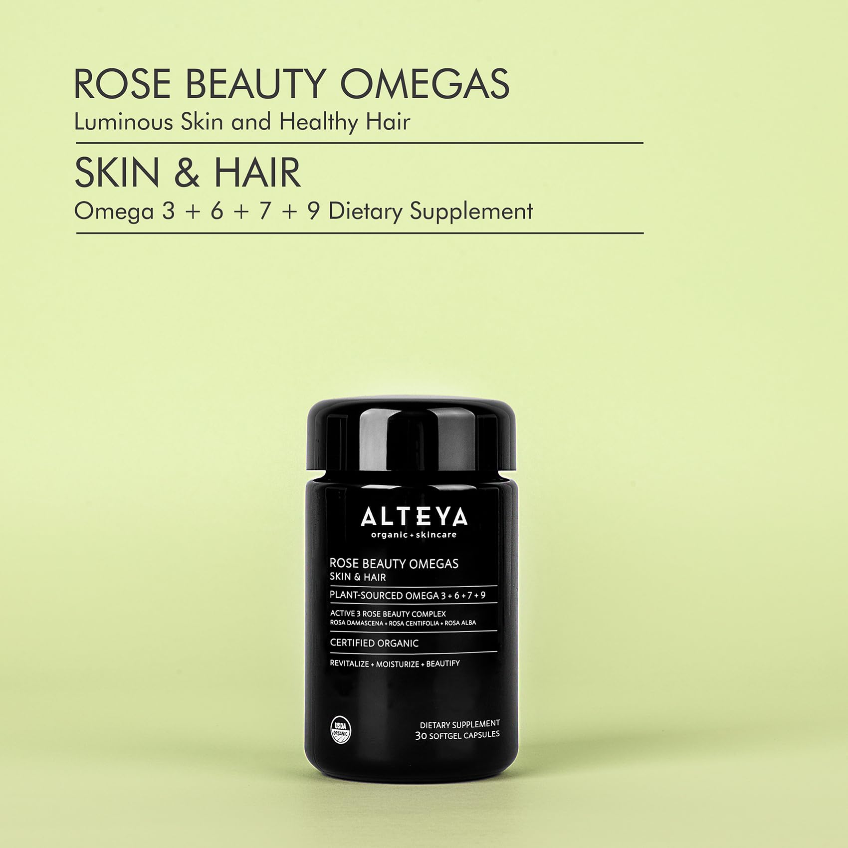Alteya Organics Beauty Omega 3,6,7 & 9 with Rose Otto Extracts | Radiant Skin, Fuller Hair, Strong Nails