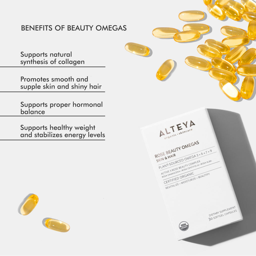 Alteya Organics Beauty Omega 3,6,7 & 9 with Rose Otto Extracts | Radiant Skin, Fuller Hair, Strong Nails