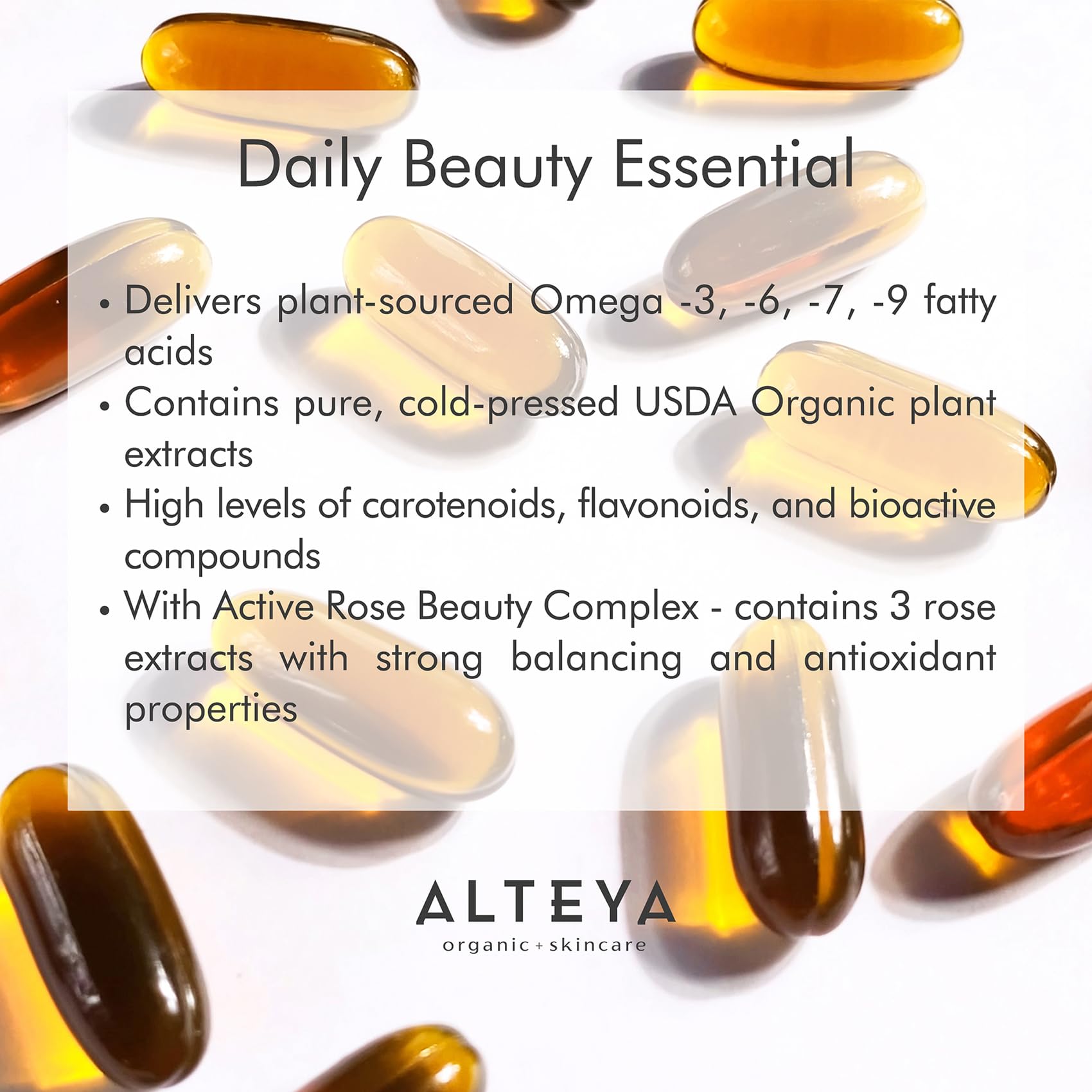 Alteya Organics Beauty Omega 3,6,7 & 9 with Rose Otto Extracts | Radiant Skin, Fuller Hair, Strong Nails