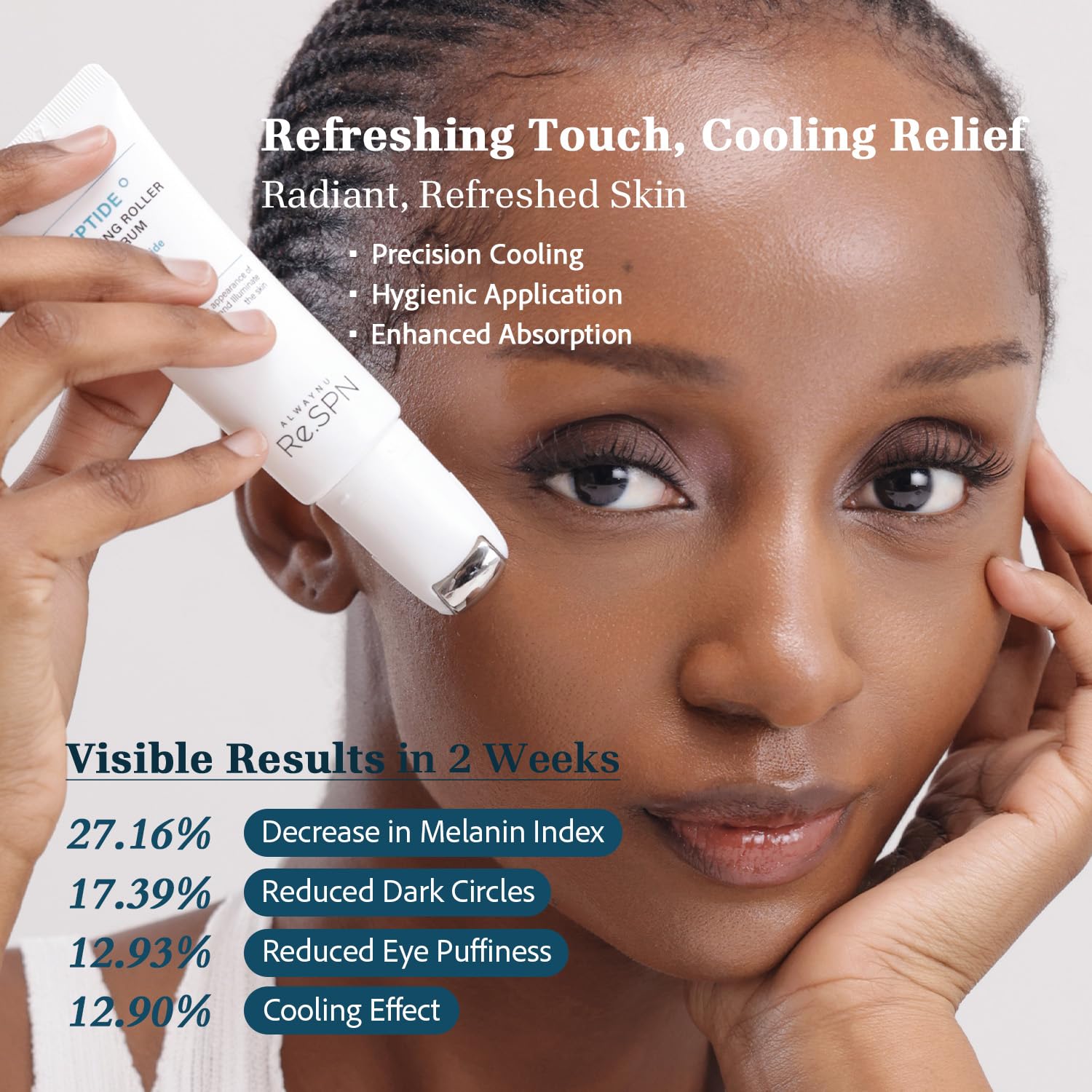 AlwayNu Re.SPN Peptide Firming Roller Eye Serum with Cooling Gua Sha – Niacinamide, Vegan K-Beauty (0.67 fl oz)