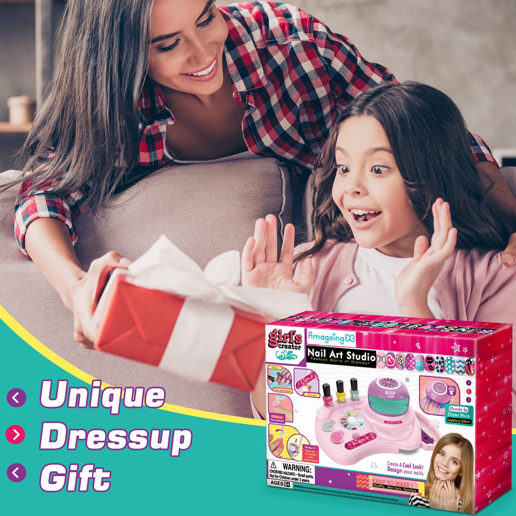 Amagoing Nail Polish Set for Girls 7-12 | Non-Toxic Quick-Dry Nail Art Kit with Storage Desk