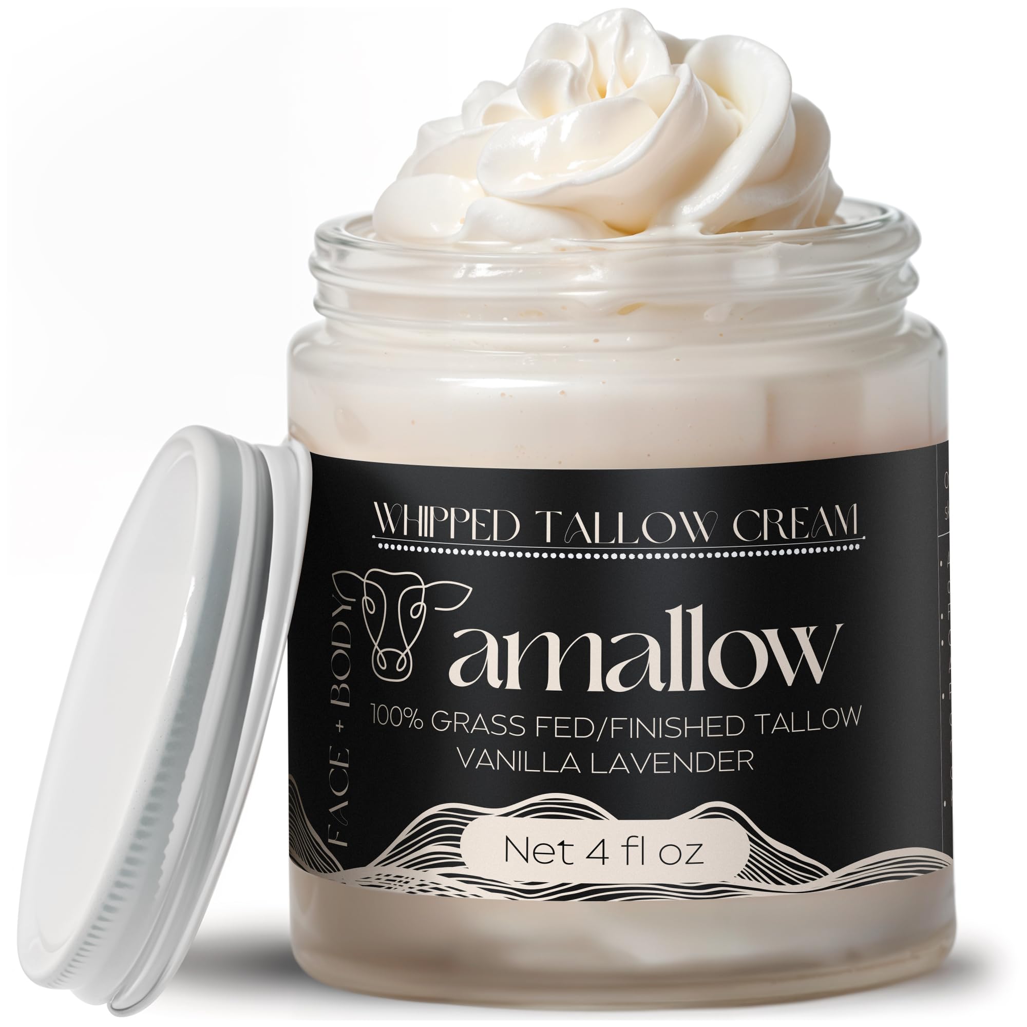 Amallow 100% Grass-Fed Beef Tallow for Skin Care – Vanilla Lavender Whipped Moisturizer, Face & Body, 4 fl oz