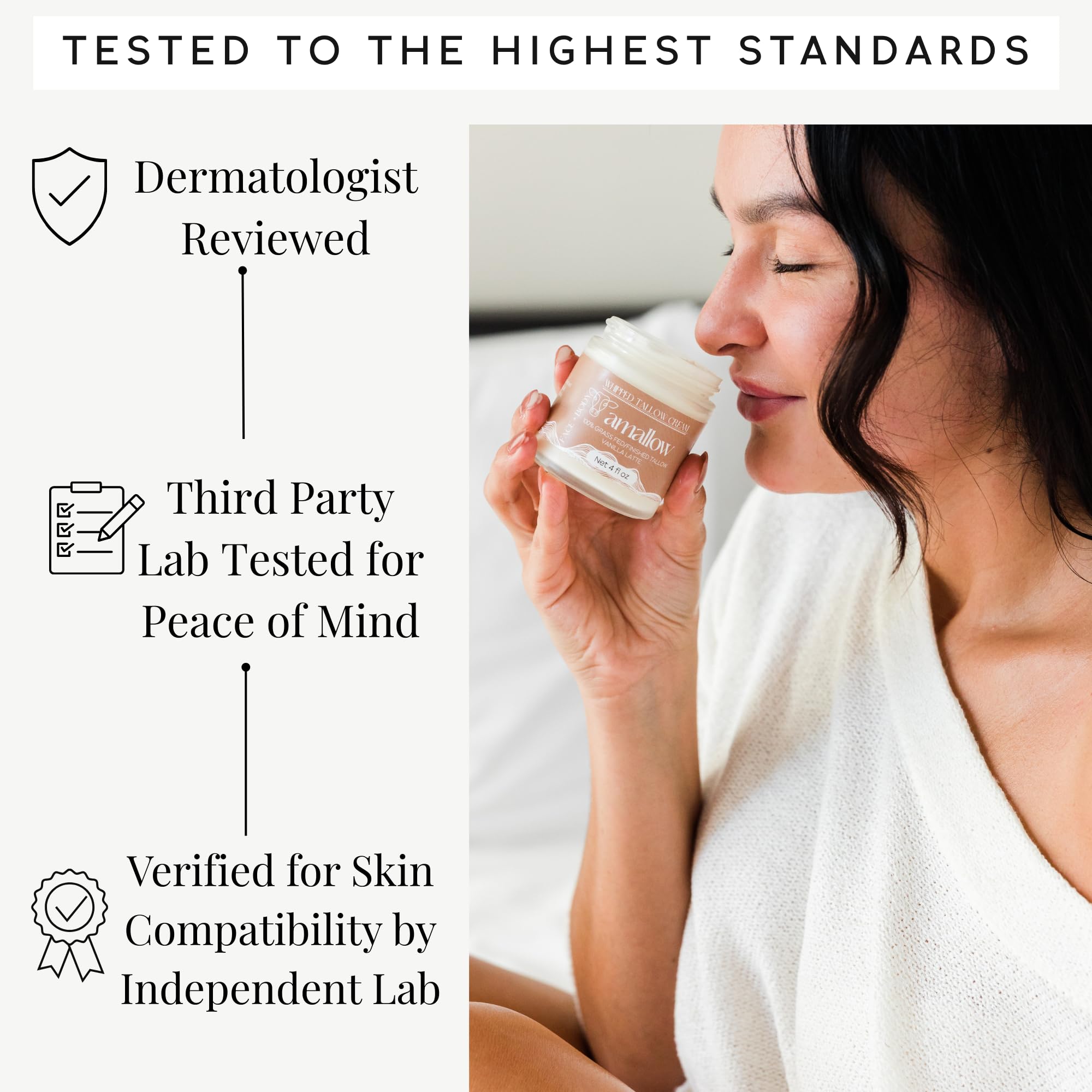 Amallow 100% Grass-Fed Beef Tallow Moisturizer – Vanilla Latte, Whipped Face & Body Lotion, 4 oz