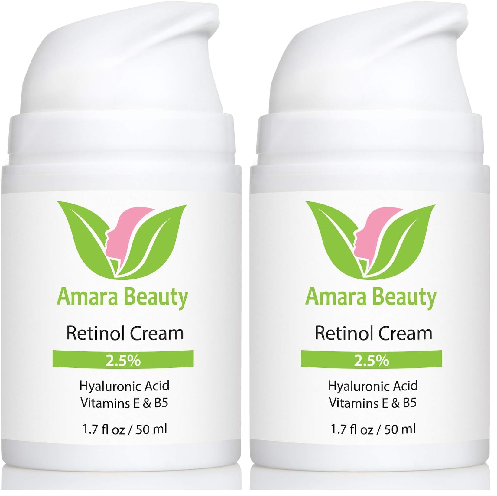 Amara Beauty Retinol Cream 2.5% with Hyaluronic Acid & Vitamins E & B5 – 1.7 oz Each (Pack of 2)