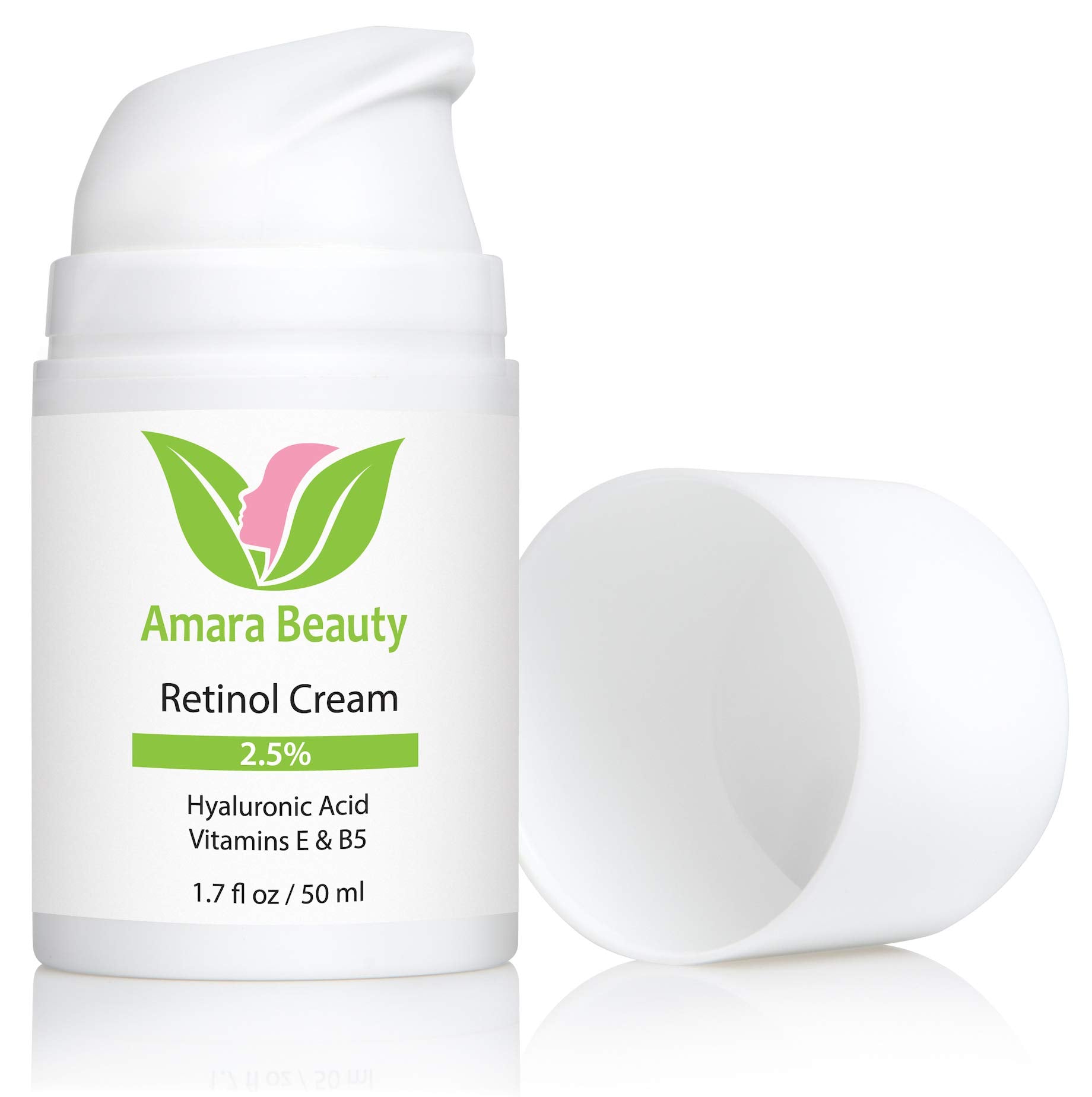 Amara Beauty Retinol Cream 2.5% with Hyaluronic Acid & Vitamins E & B5 – 1.7 oz Each (Pack of 2)